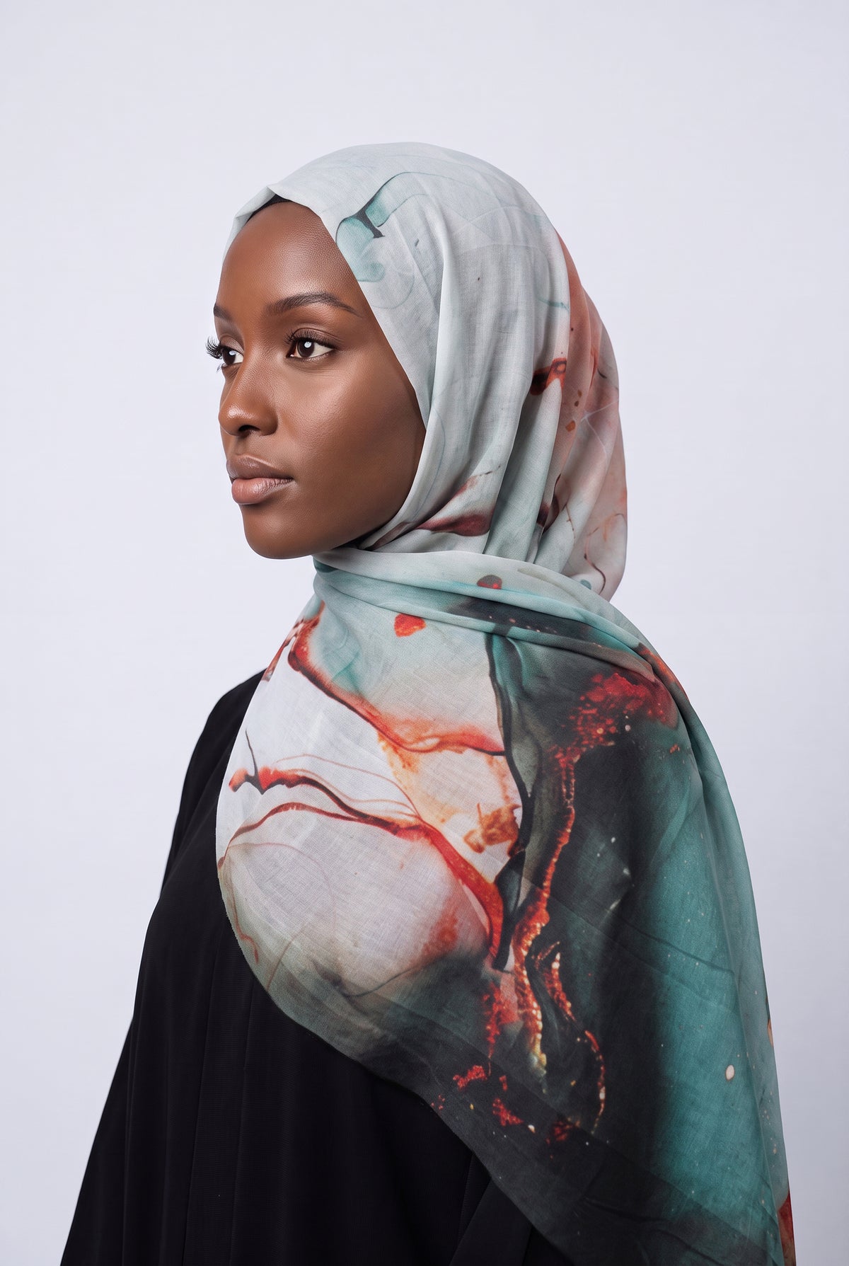Watercolour Modal Hijab Teal & Rust