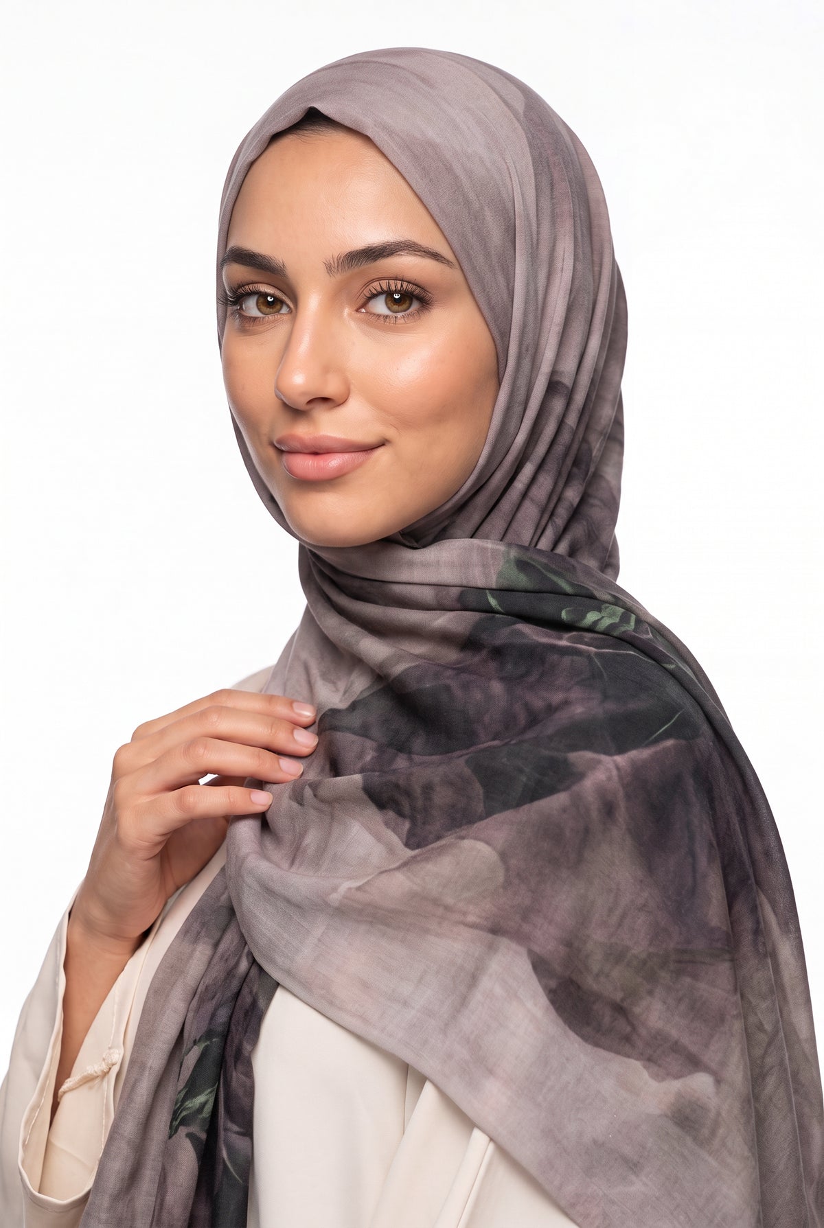 Watercolour Modal Hijab Taupe & Plum