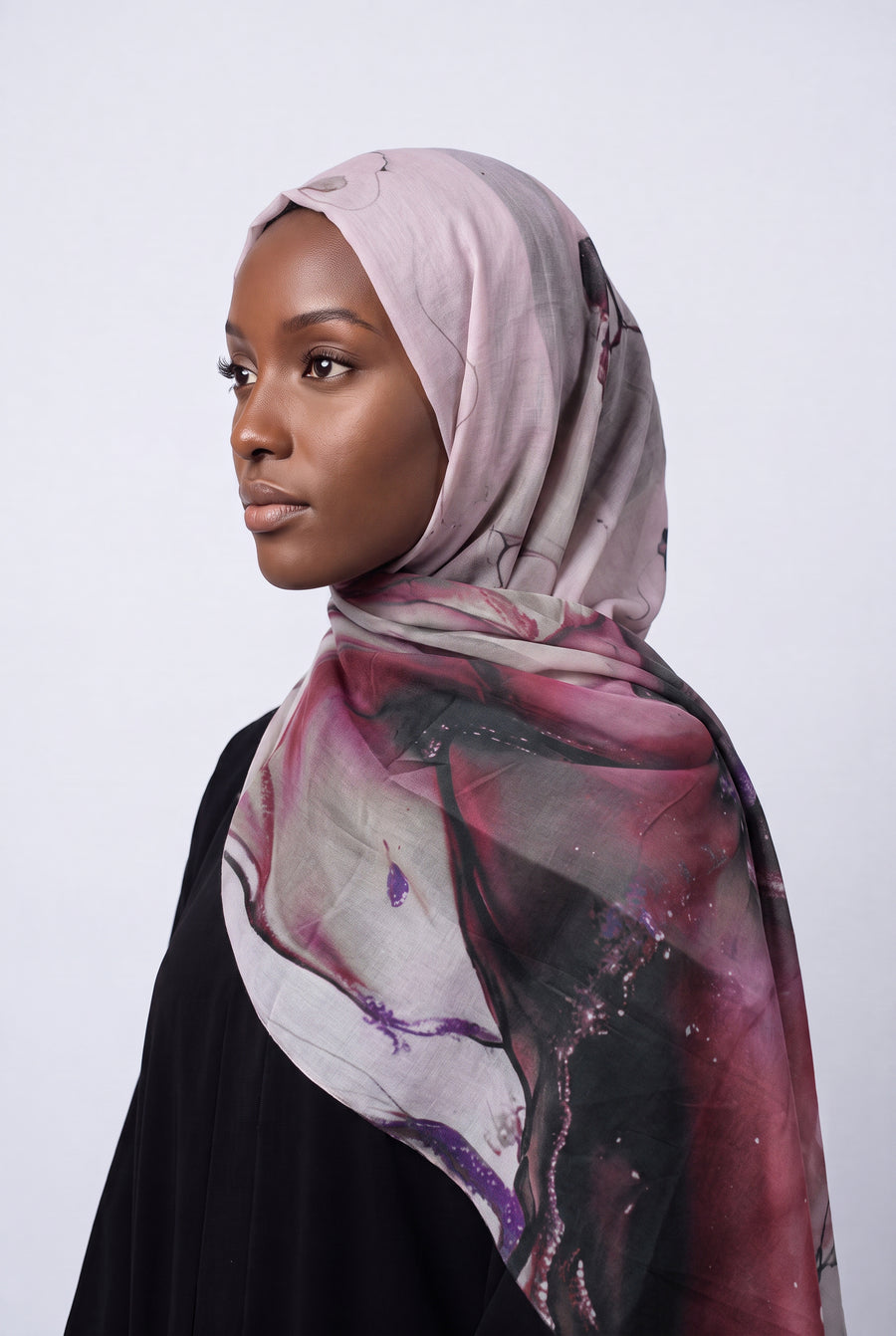 Watercolour Modal Hijab Plum & Burgundy