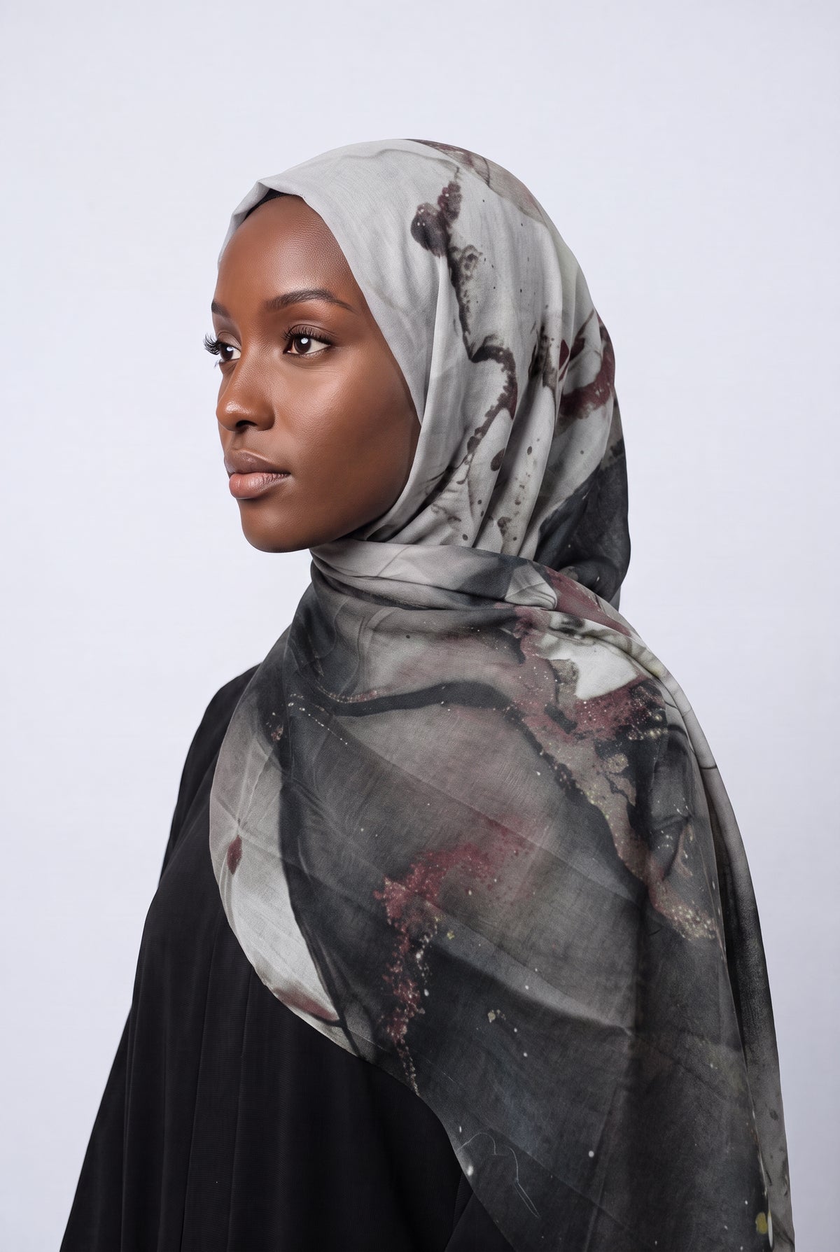 Watercolour Modal Hijab Charcoal & Rose