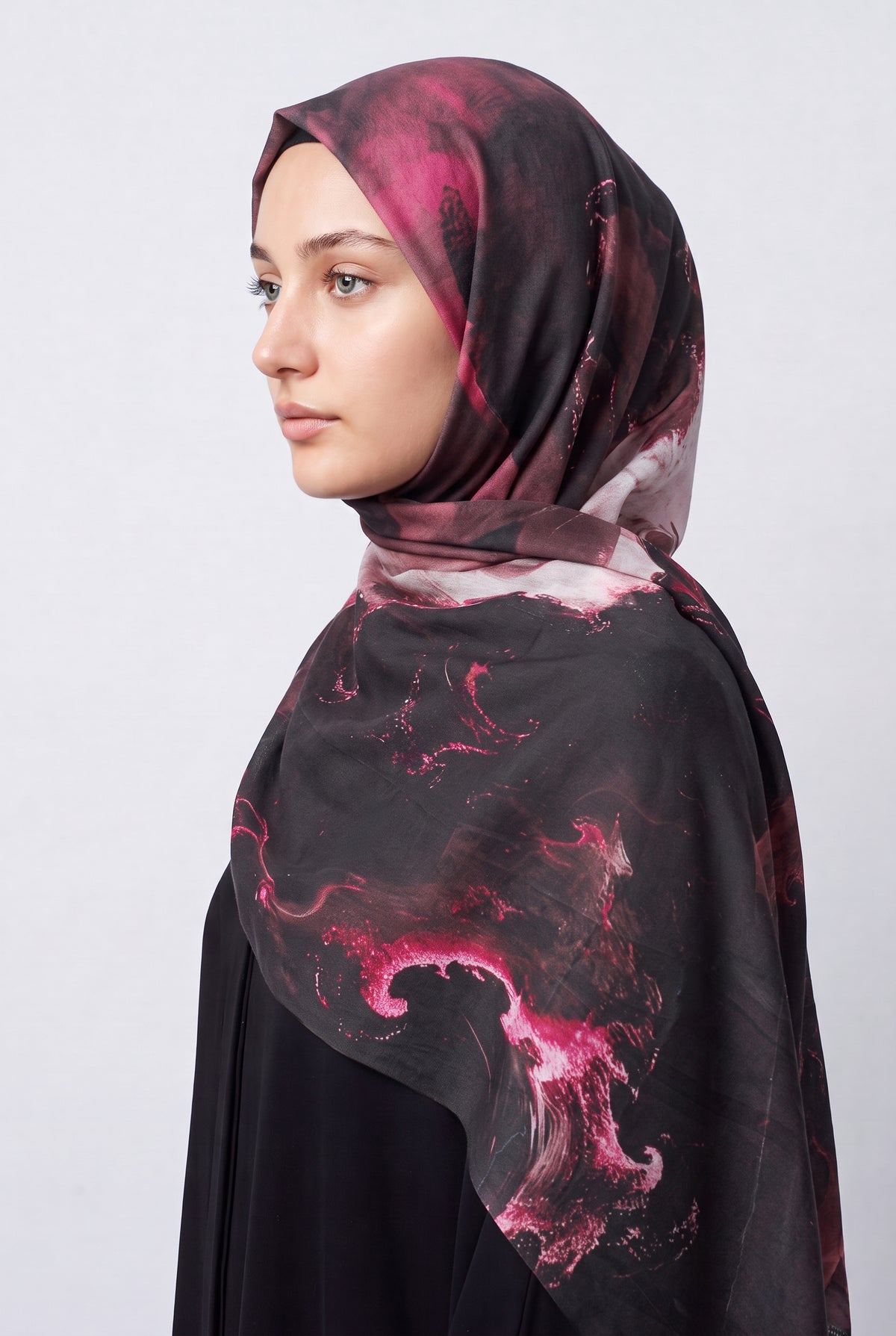 Watercolour Modal Hijab Black & Raspberry