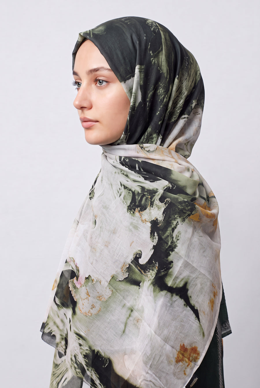 Watercolour Modal Hijab Ivory & Olive