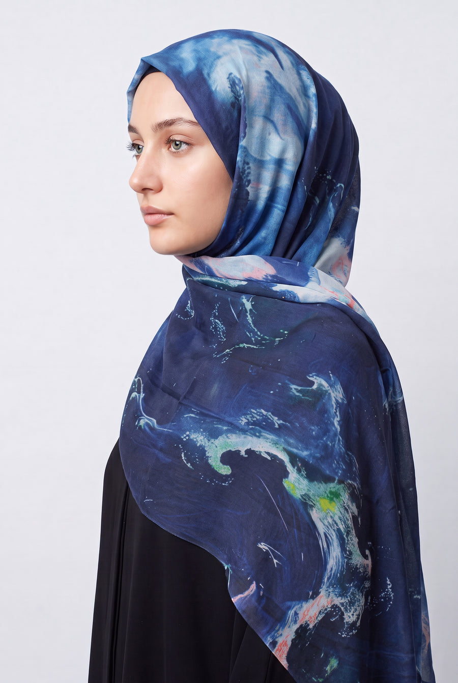 Watercolour Modal Hijab Royal Blue & Navy