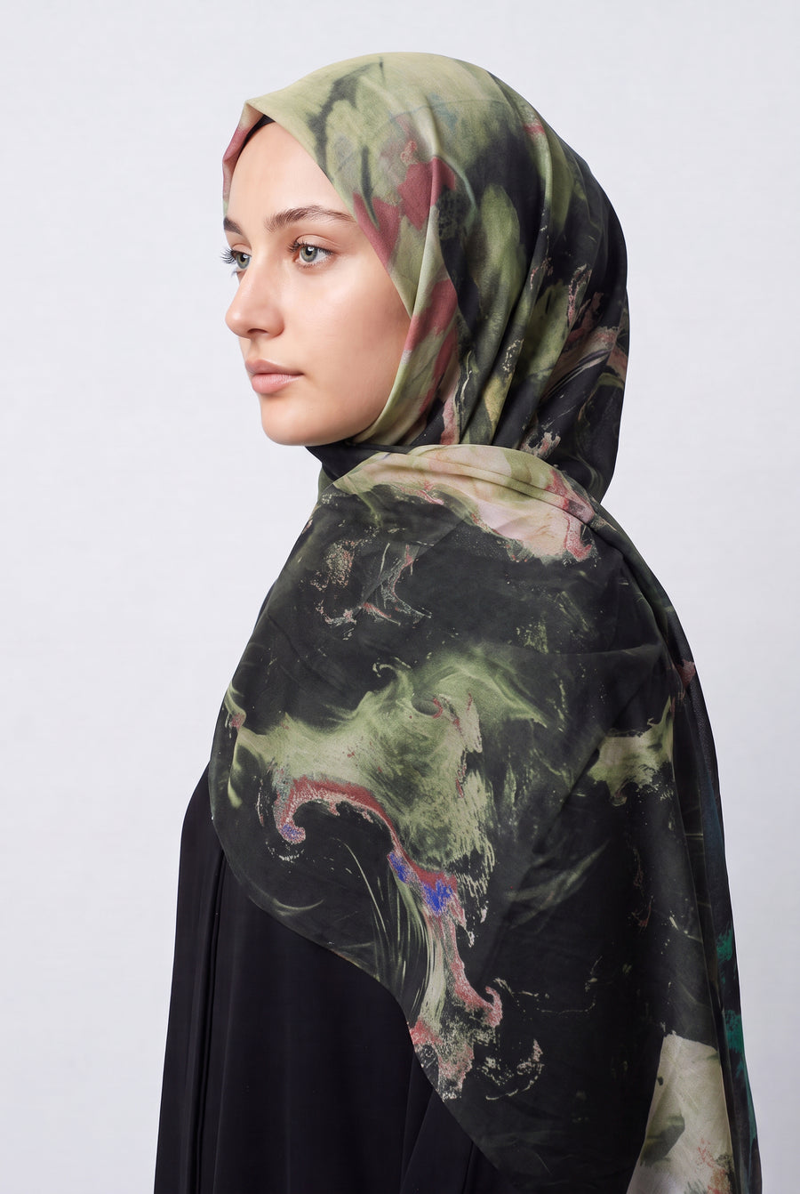 Watercolour Modal Hijab Olive & Rose