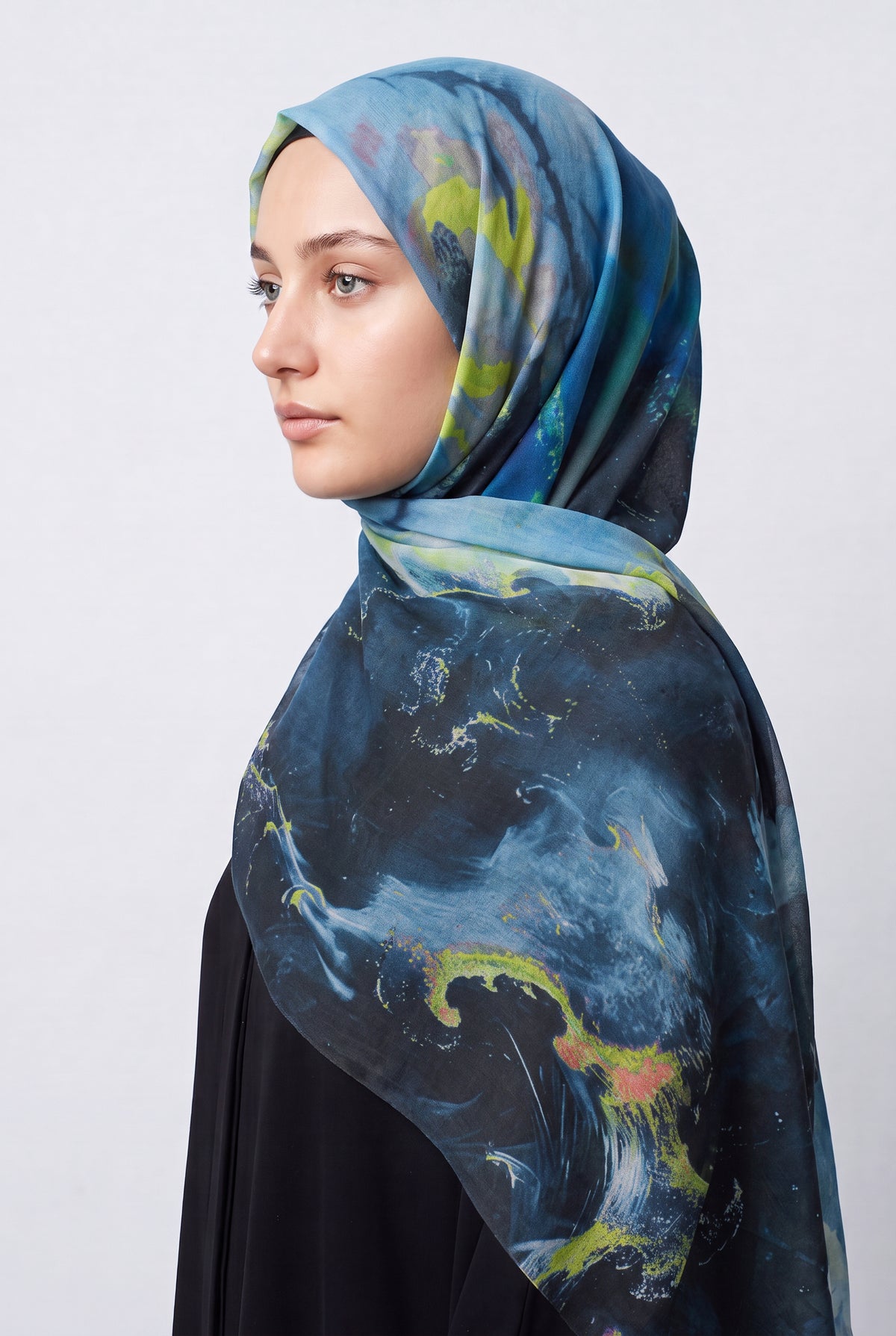 Watercolour Modal Hijab Blue & Lime