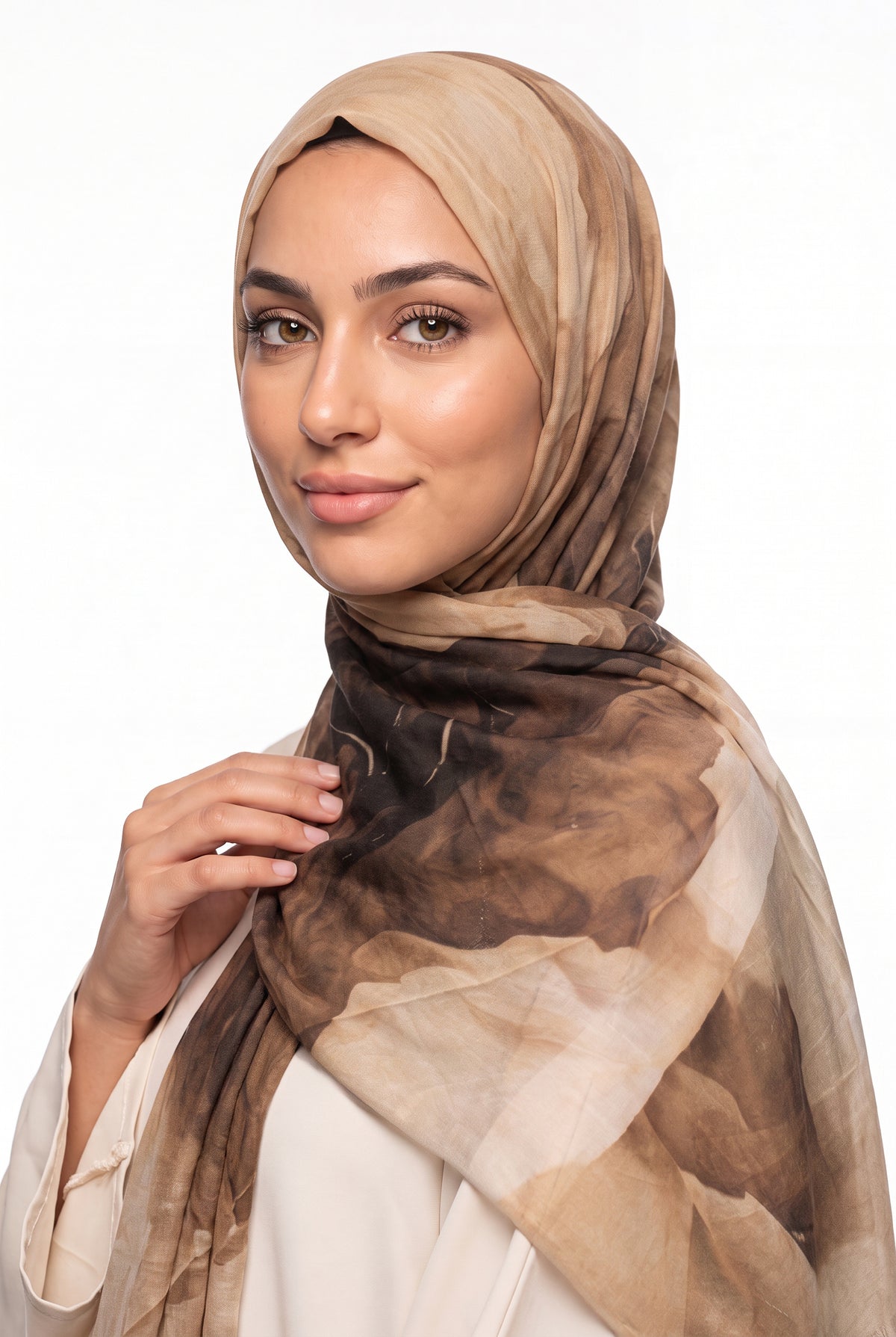 Watercolour Modal Hijab Beige & Mocha