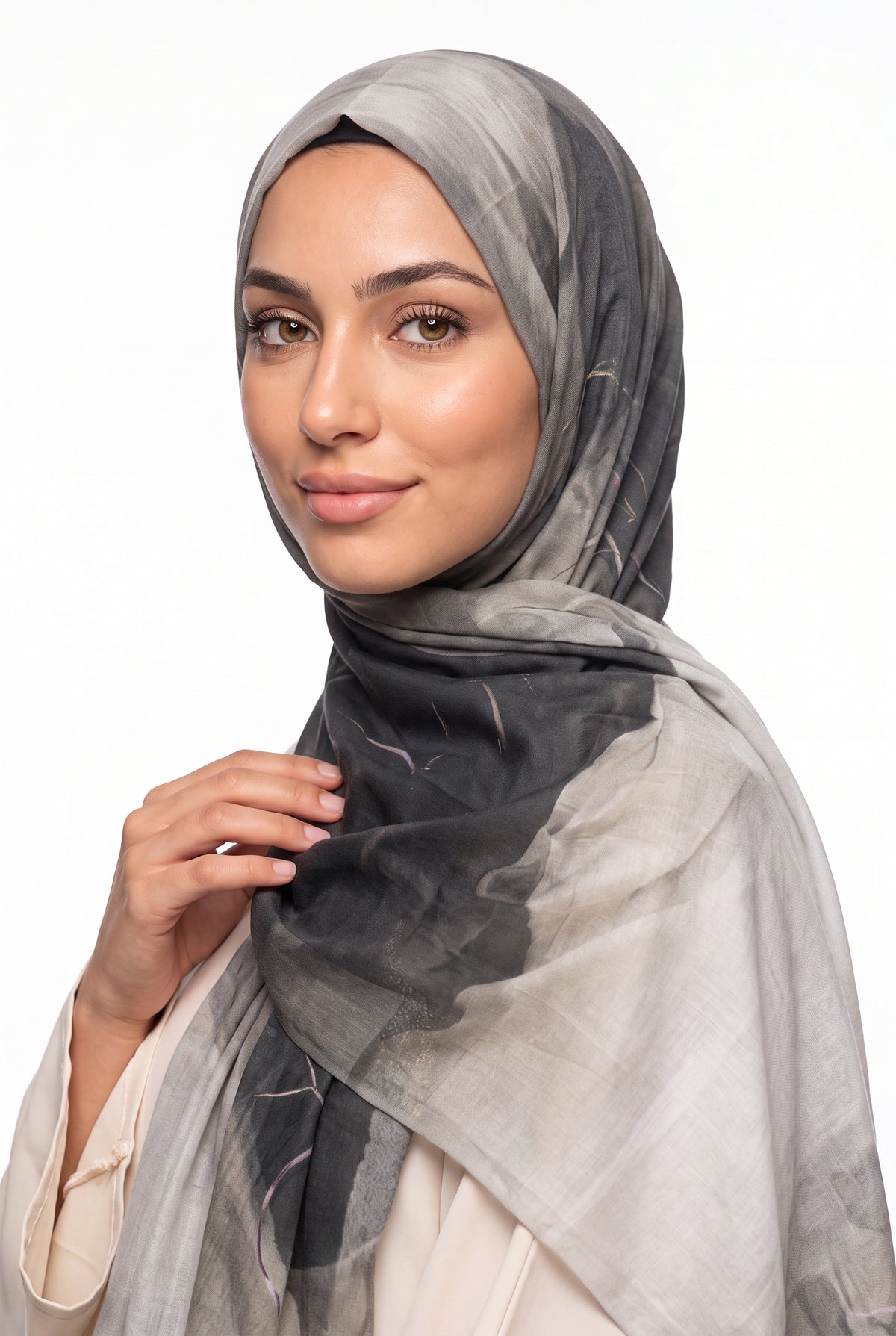 Watercolour Modal Hijab Silver & Charcoal