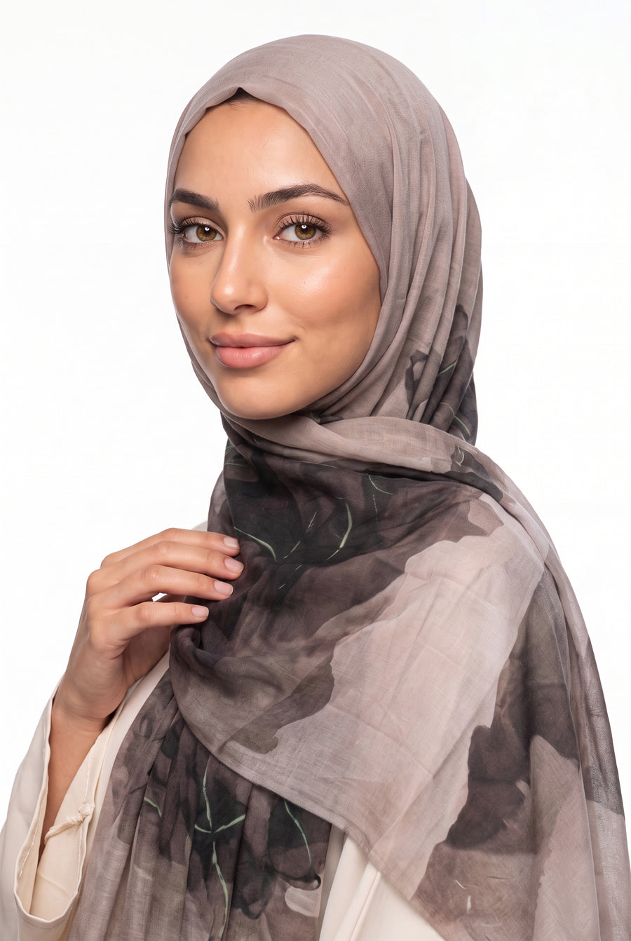 Watercolour Modal Hijab Taupe & Rose