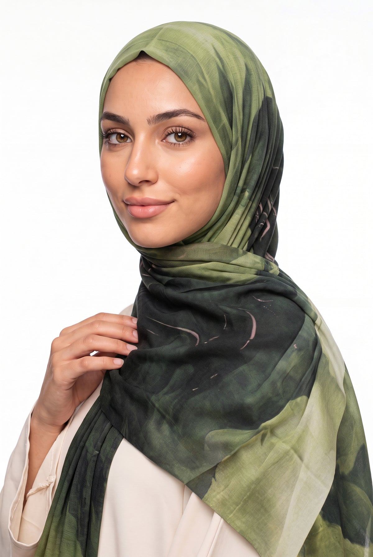 Watercolour Modal Hijab Olive Green & Charcoal