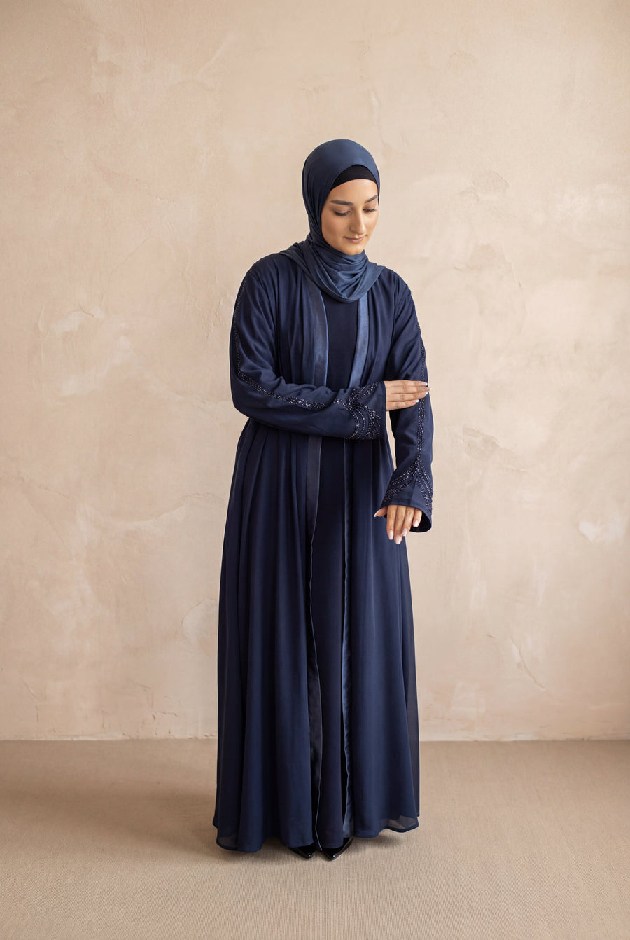 Satin Trim Elegancy Kimono 6102 Navy