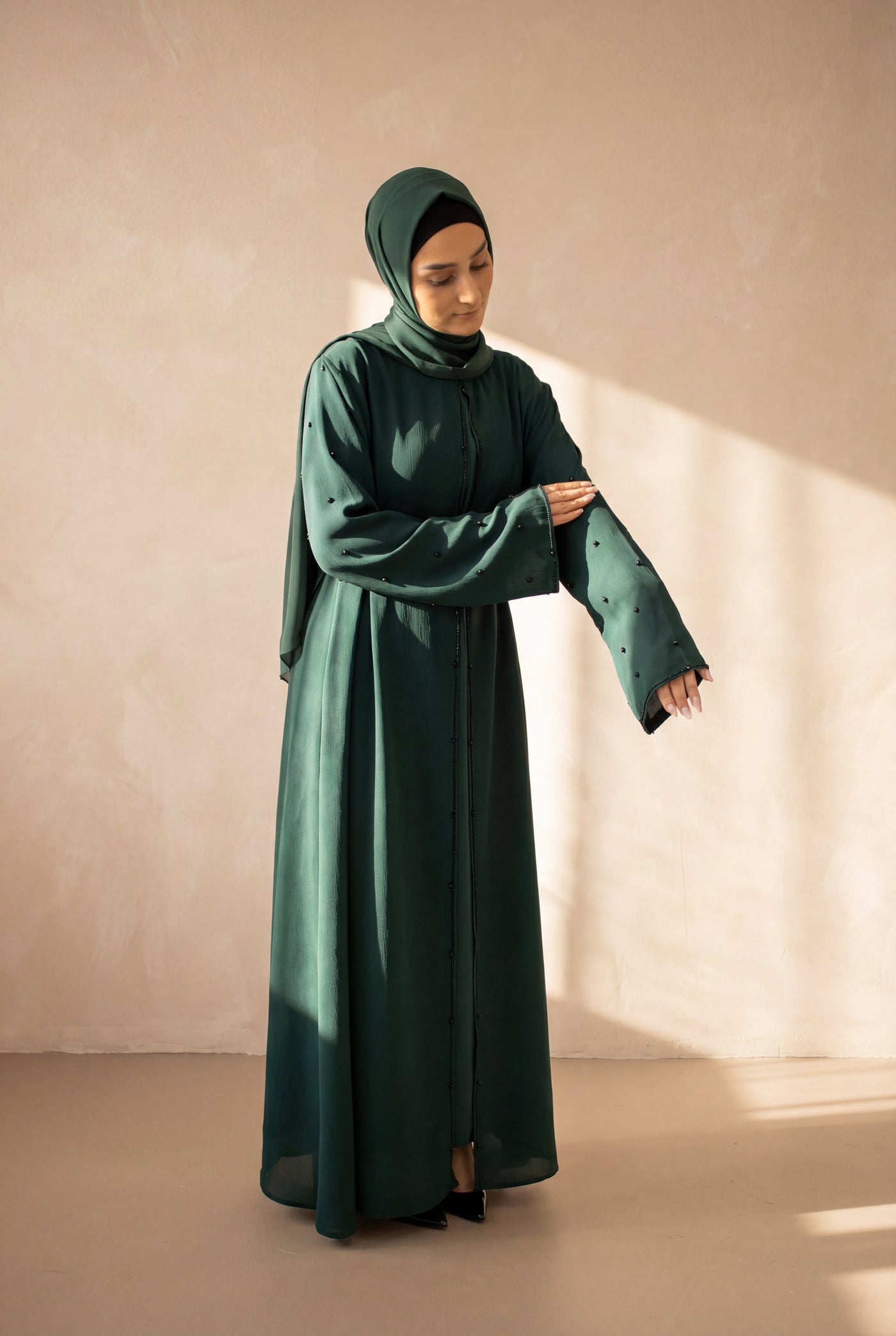 Satin Scattered Beaded Kimono 6076 Green