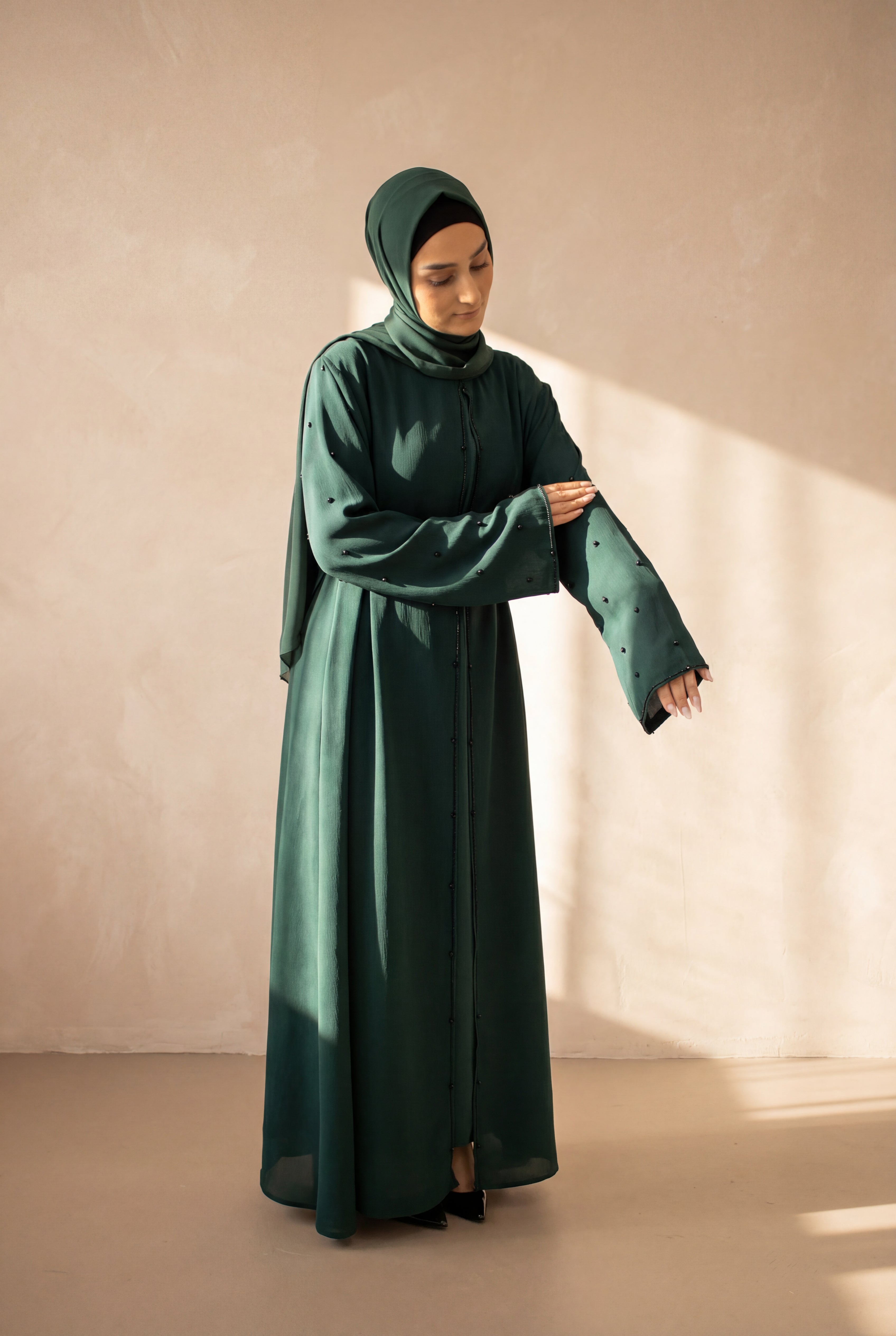 Satin Scattered Beaded Kimono 6076 Green