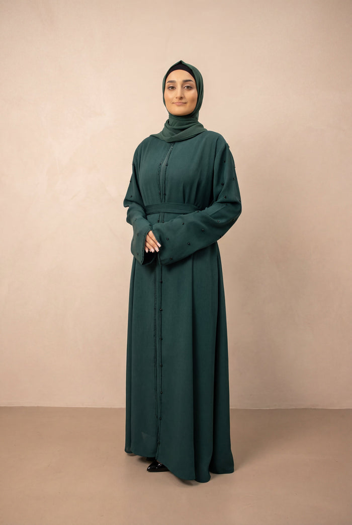 Satin Scattered Beaded Kimono 6076 Green