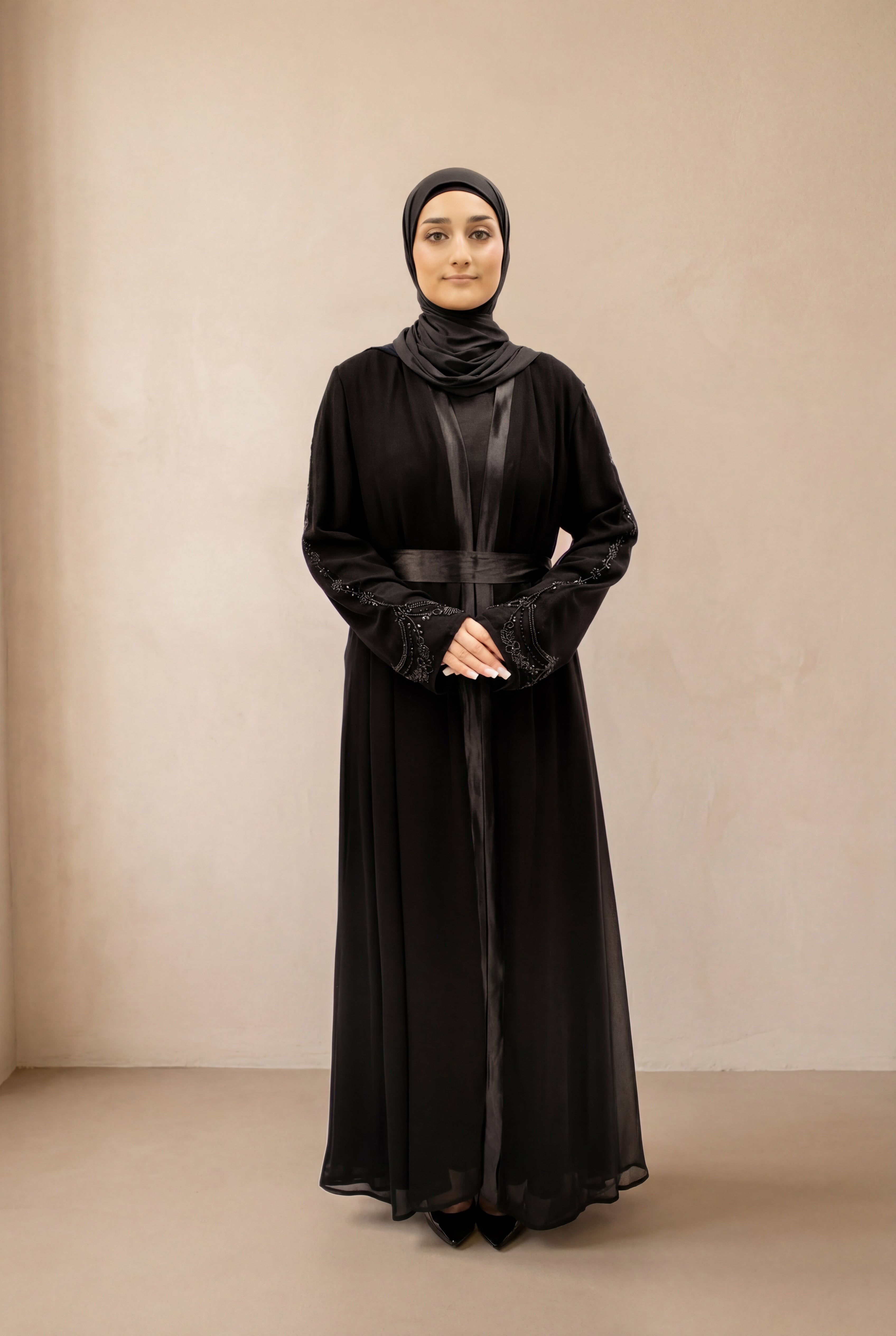 Satin Trim Elegancy Abaya 6102 Black