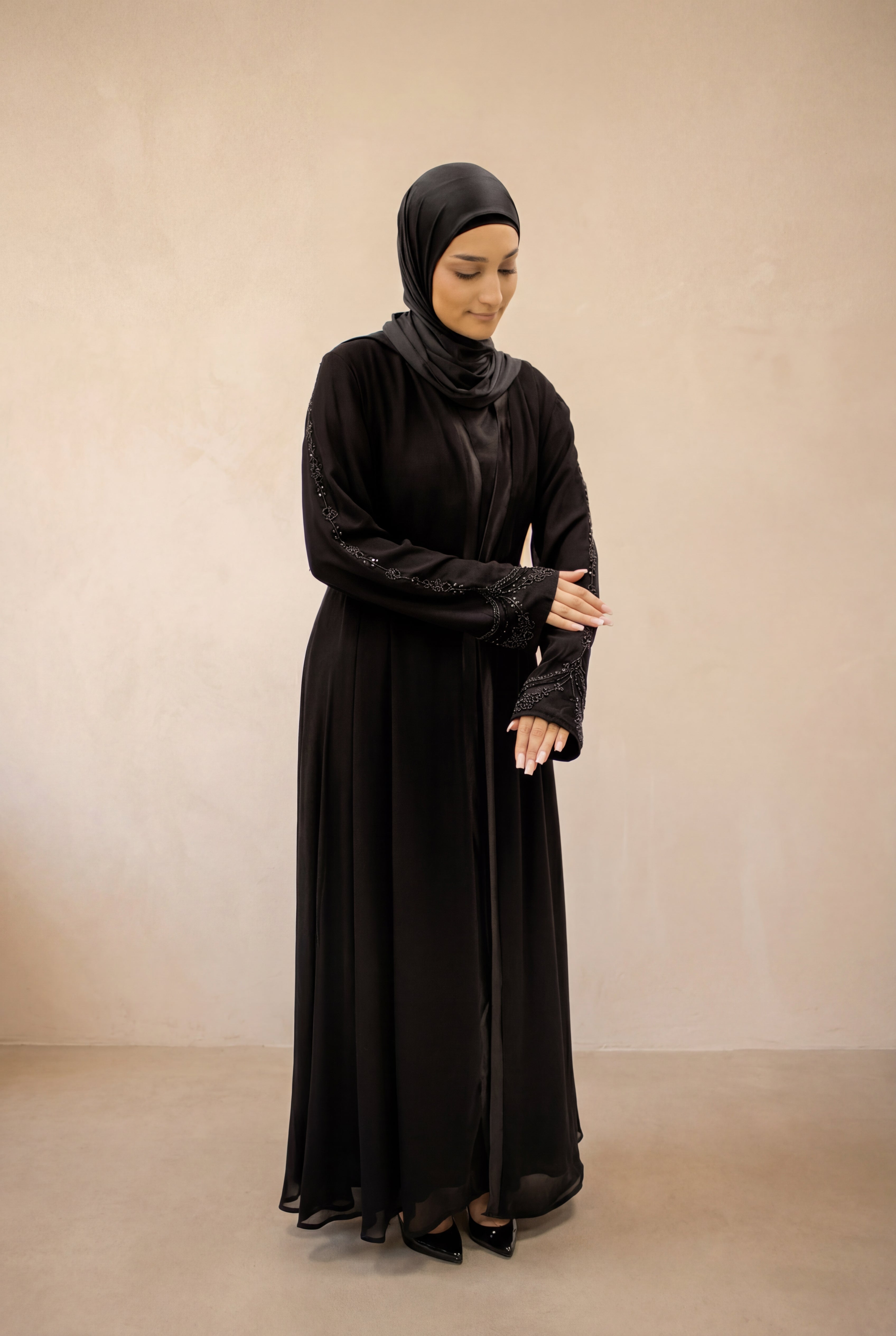 Satin Trim Elegancy Abaya 6102 Black