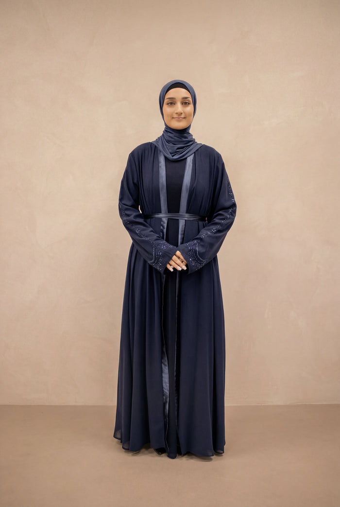 Satin Trim Elegancy Abaya 6102 Navy