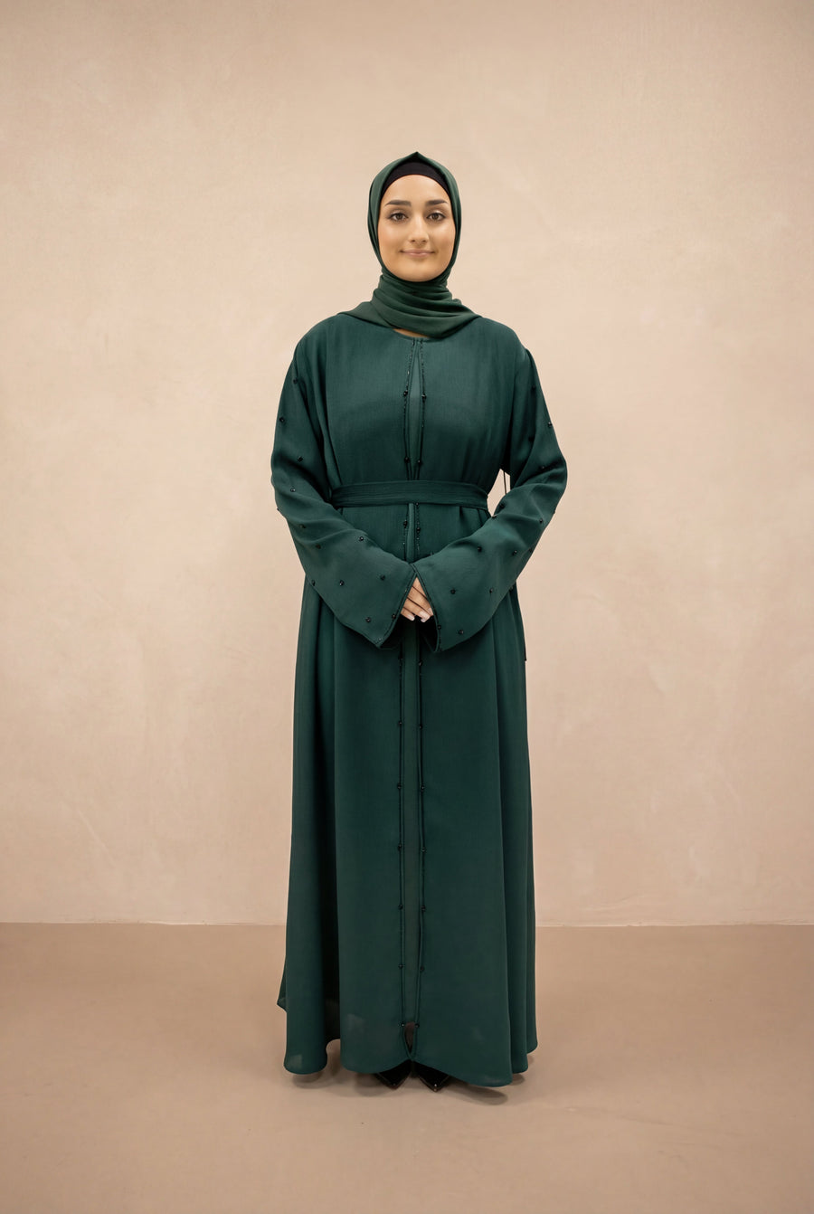 Satin Scattered Beaded Kimono 6076 Green