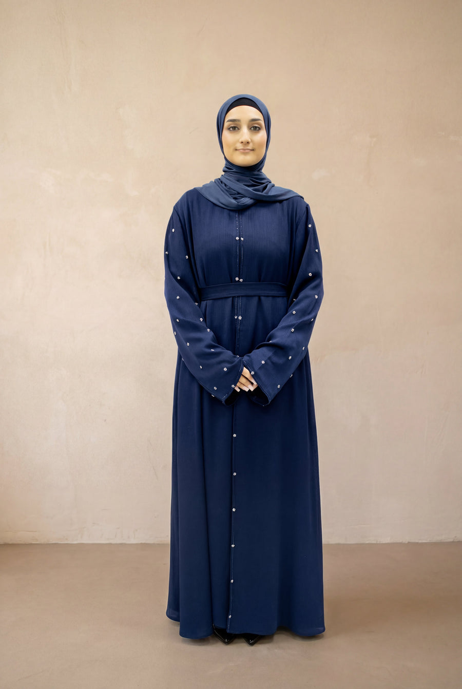 Satin Scattered Beaded Kimono 6076 Navy