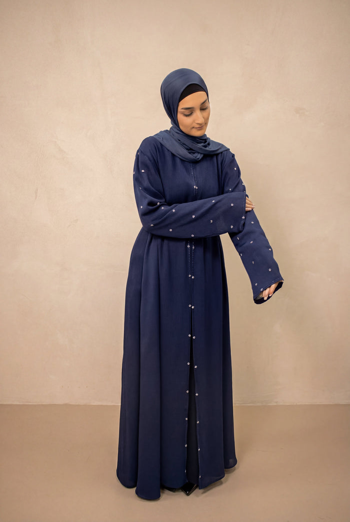 Satin Scattered Beaded Kimono 6076 Navy