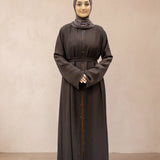 Satin Scattered Beaded Kimono 6076 Chocolate