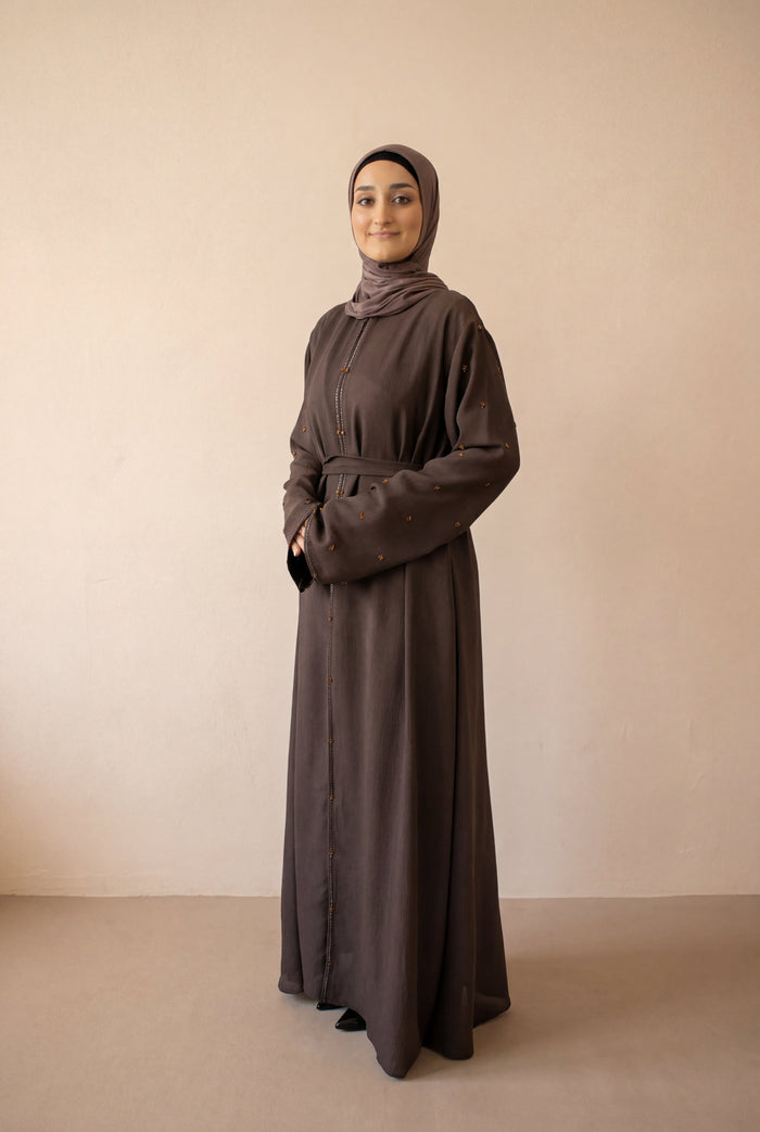 Satin Scattered Beaded Kimono 6076 Chocolate