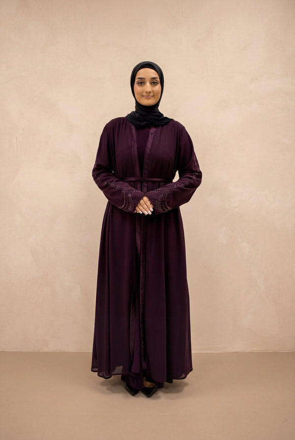 Satin Trim Elegancy Abaya 6102 Plum