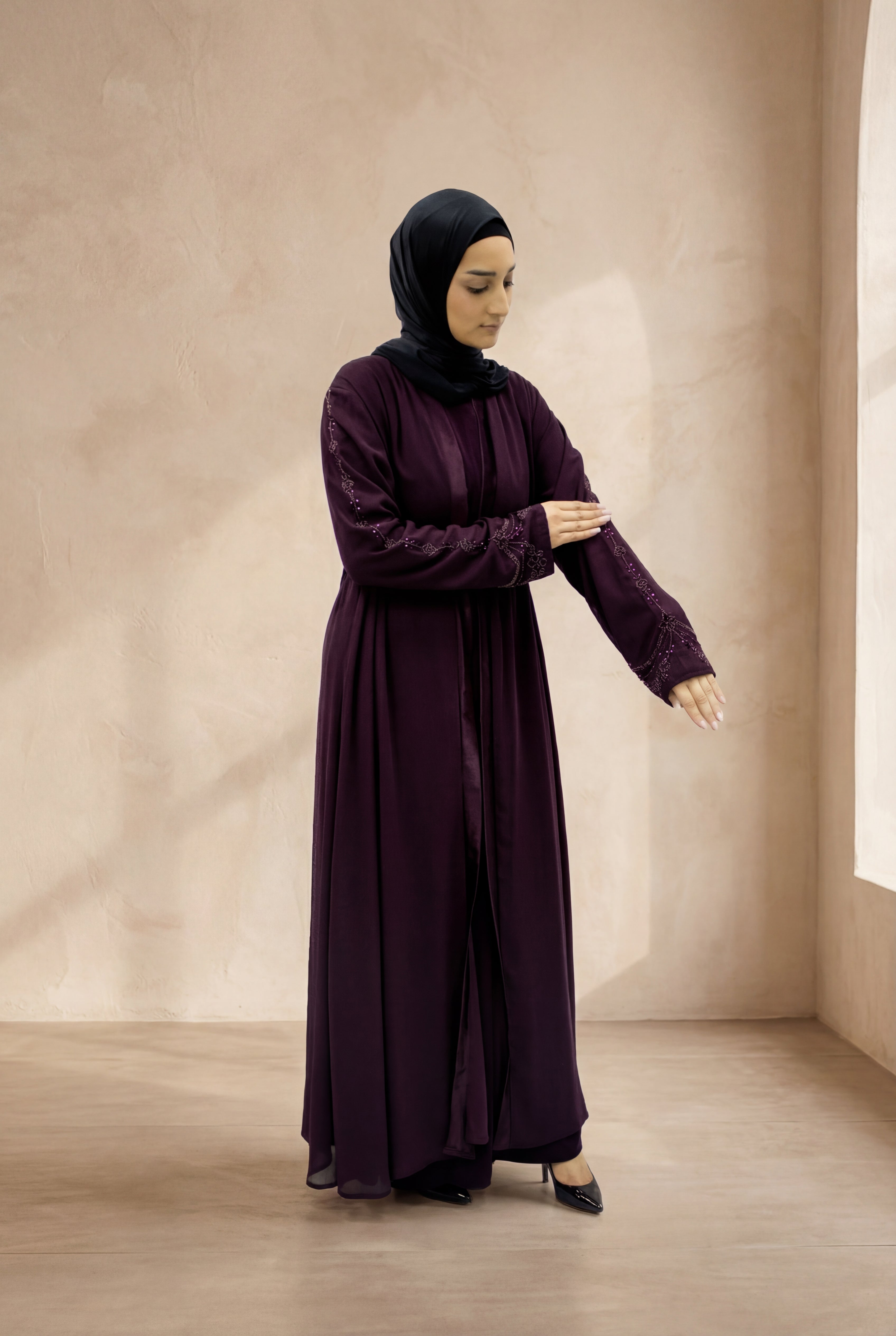 Satin Trim Elegancy Abaya 6102 Plum