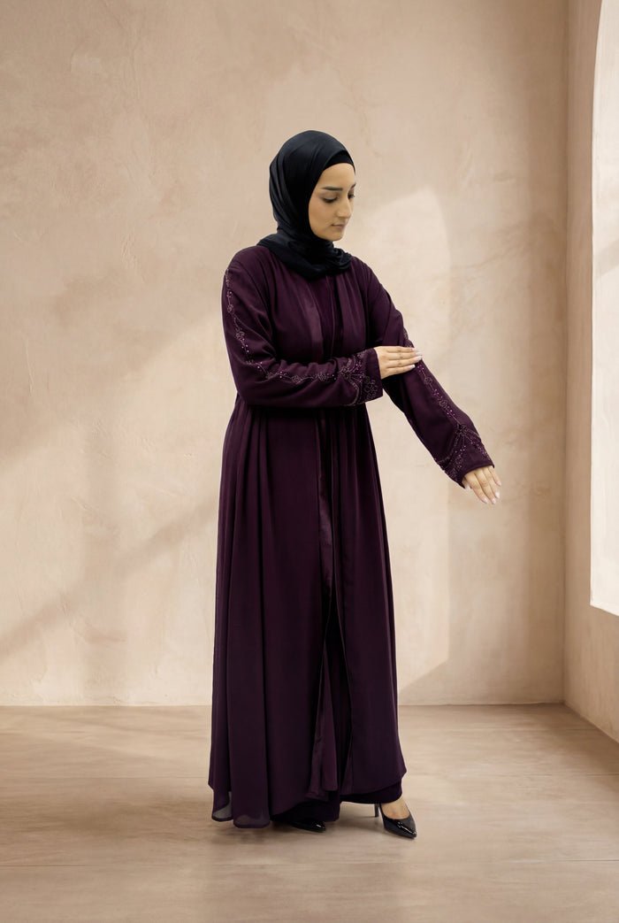 Satin Trim Elegancy Abaya 6102 Plum