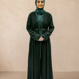 Satin Trim Elegancy Abaya 6102 Bottle Green
