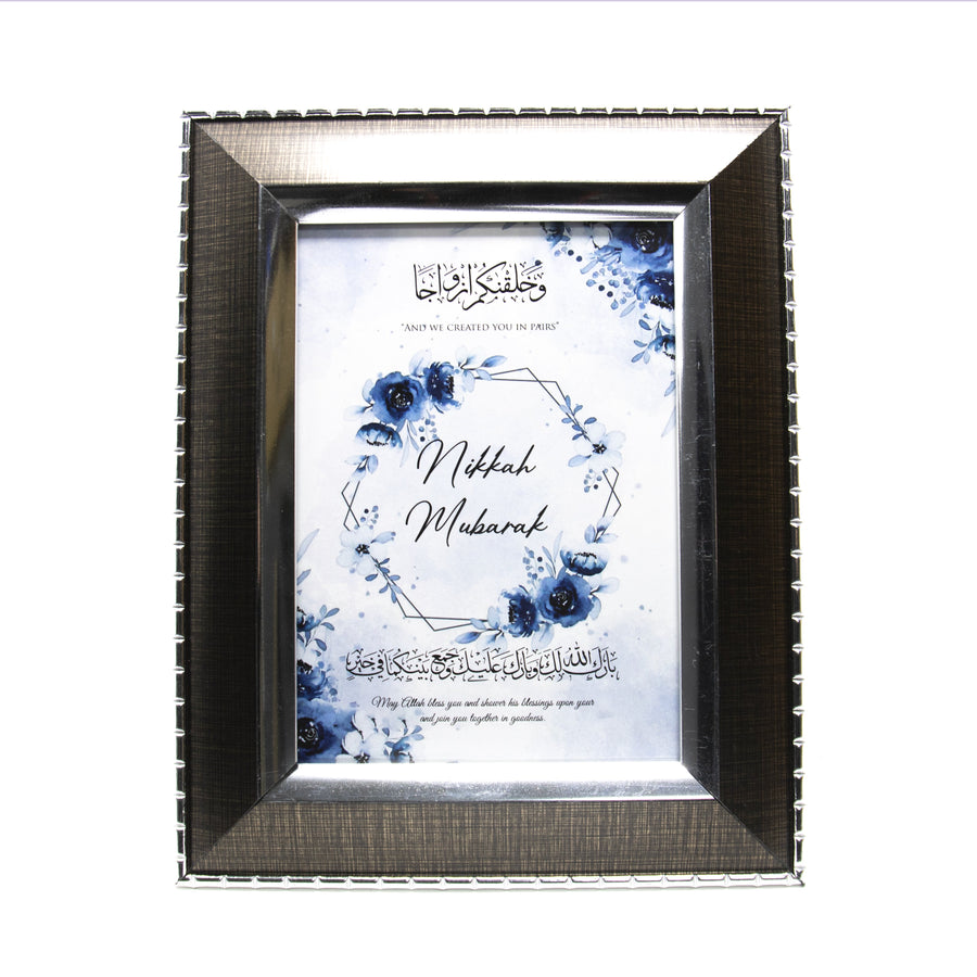 Nikah Mubarak Blue Rose Gift Frame Black