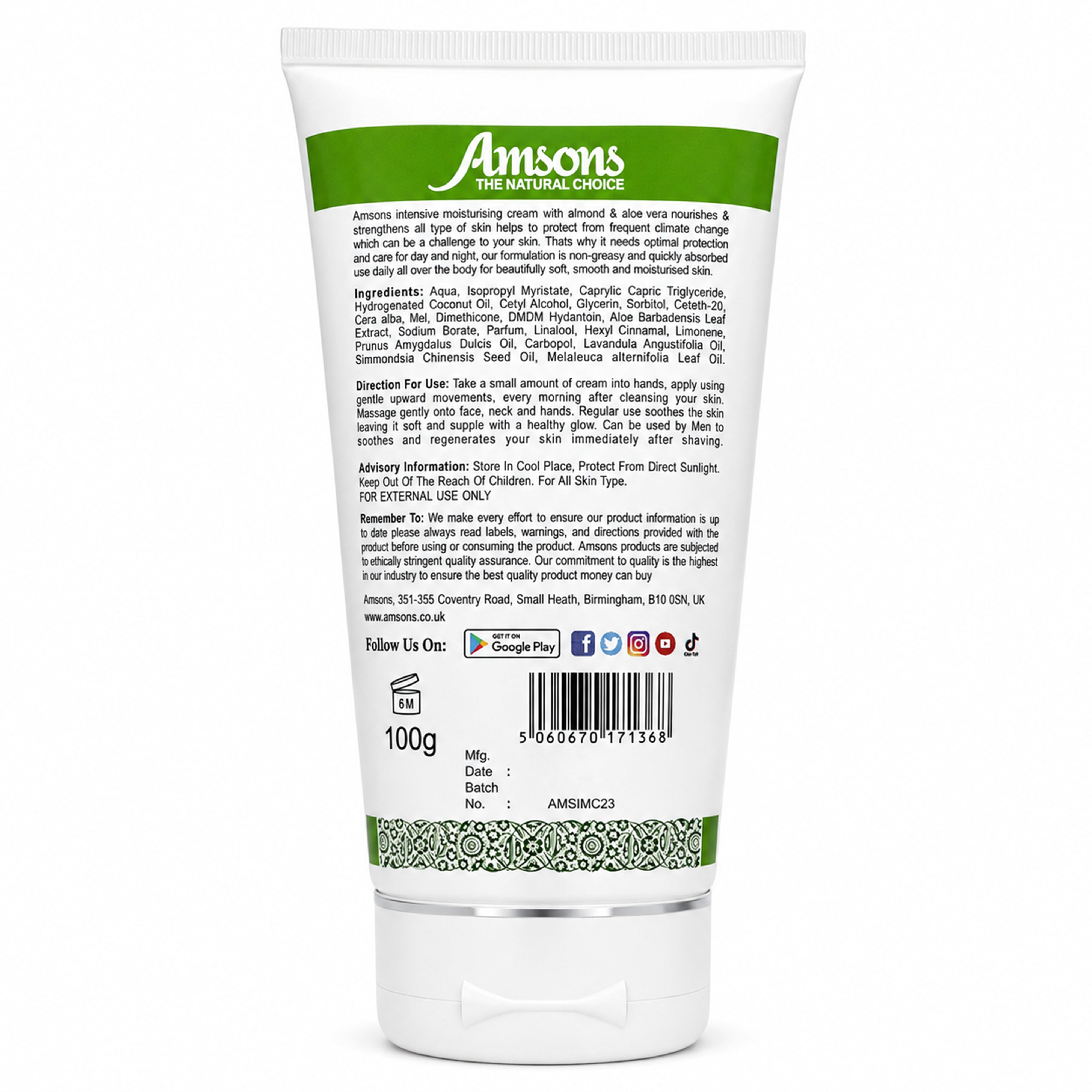 Intensive Moisturising Cream with Almond and Aloe Vera 50g