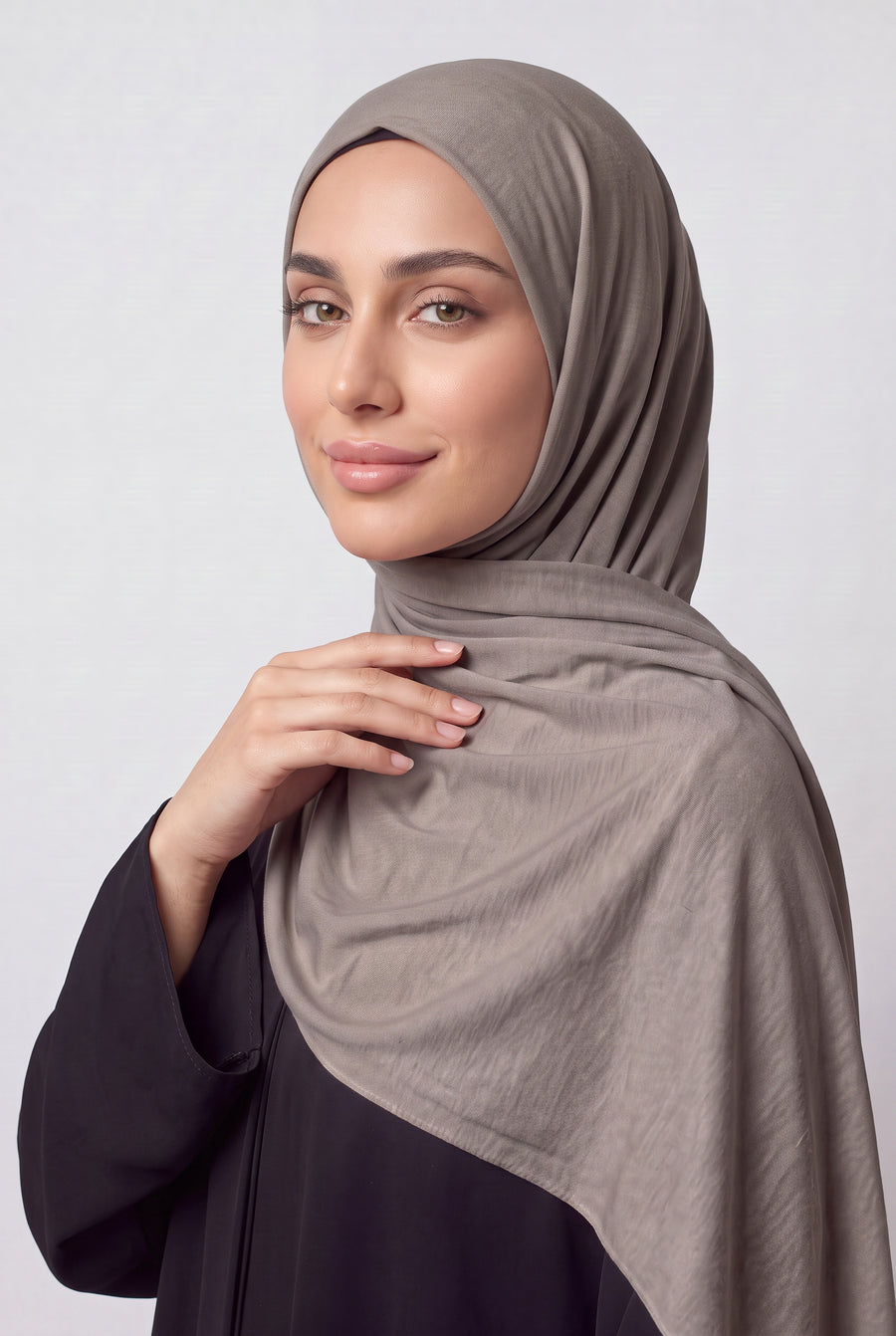 Elegant Jersey Hijab Grey Taupe Col 137