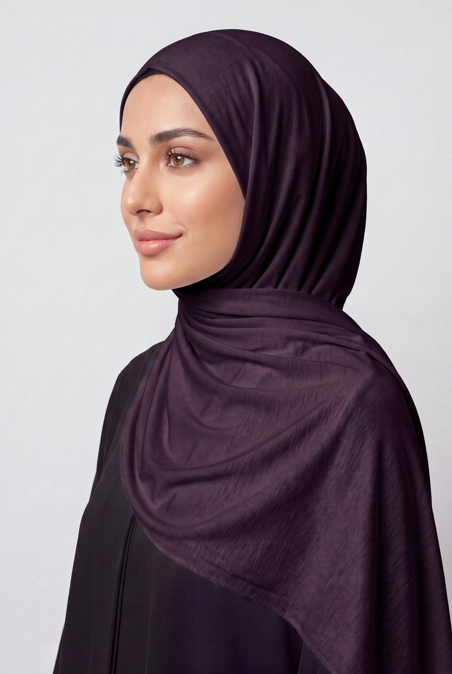 Elegant Jersey Hijab Dark Plum Col 144