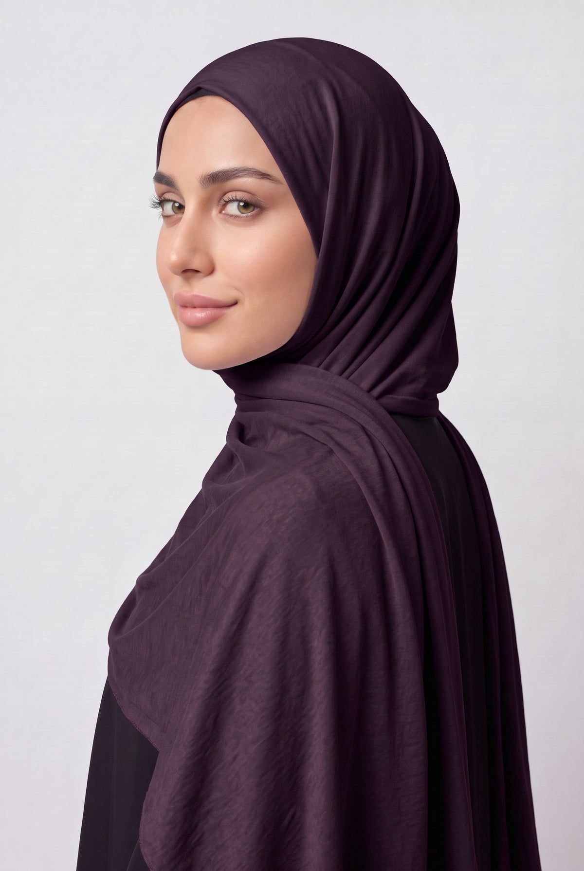 Elegant Jersey Hijab Dark Plum Col 144