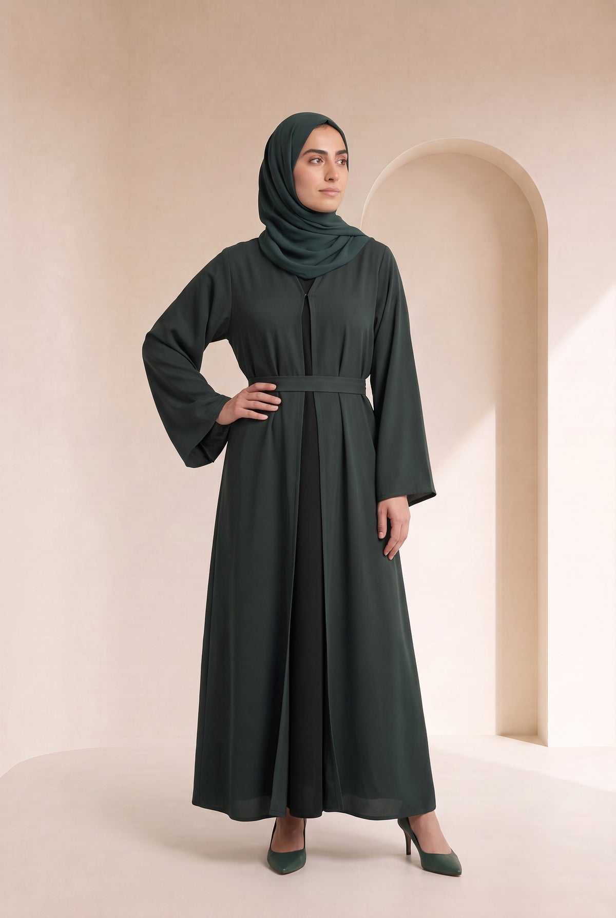Belted Nida Kimono Dark Green