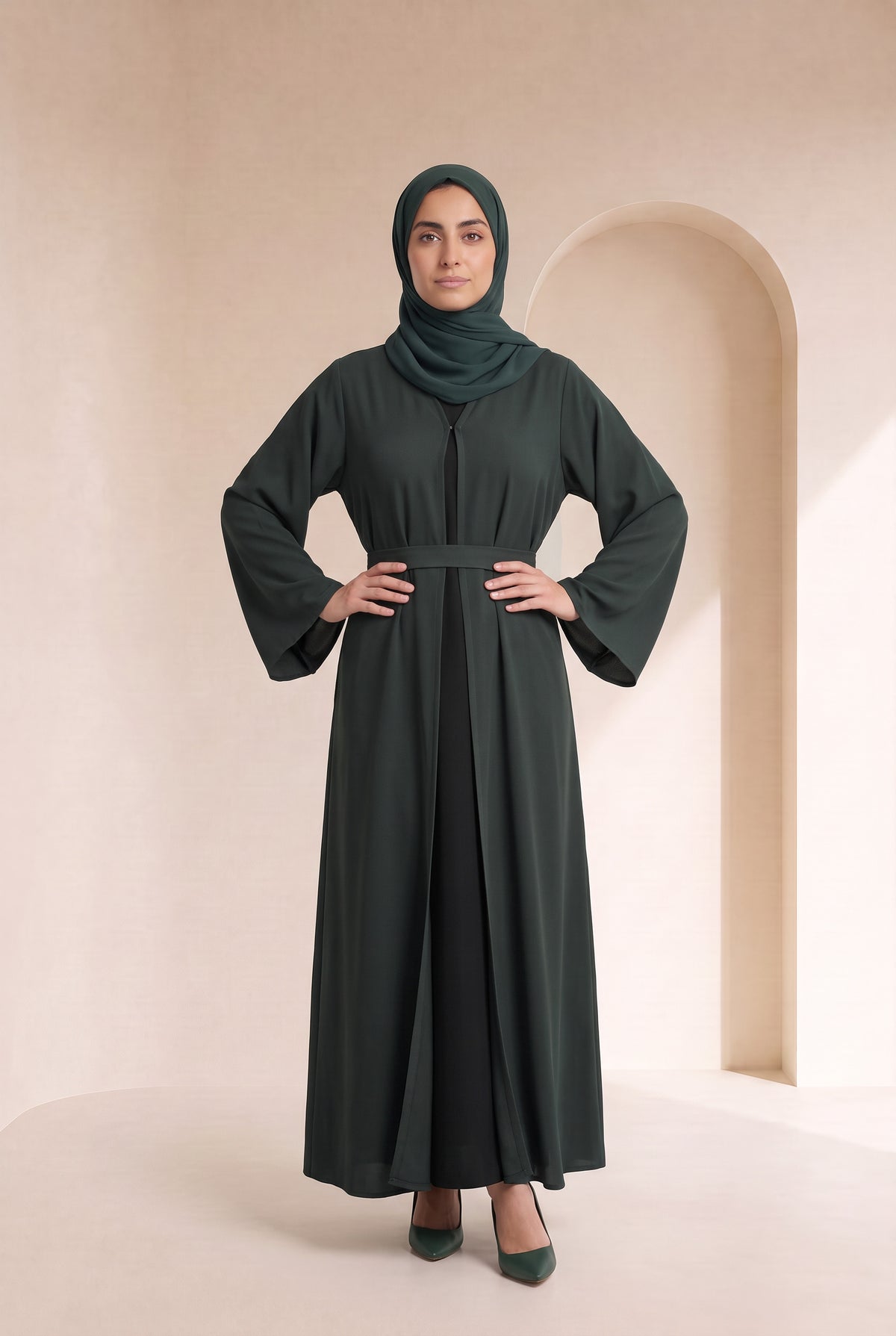 Belted Nida Kimono Dark Green