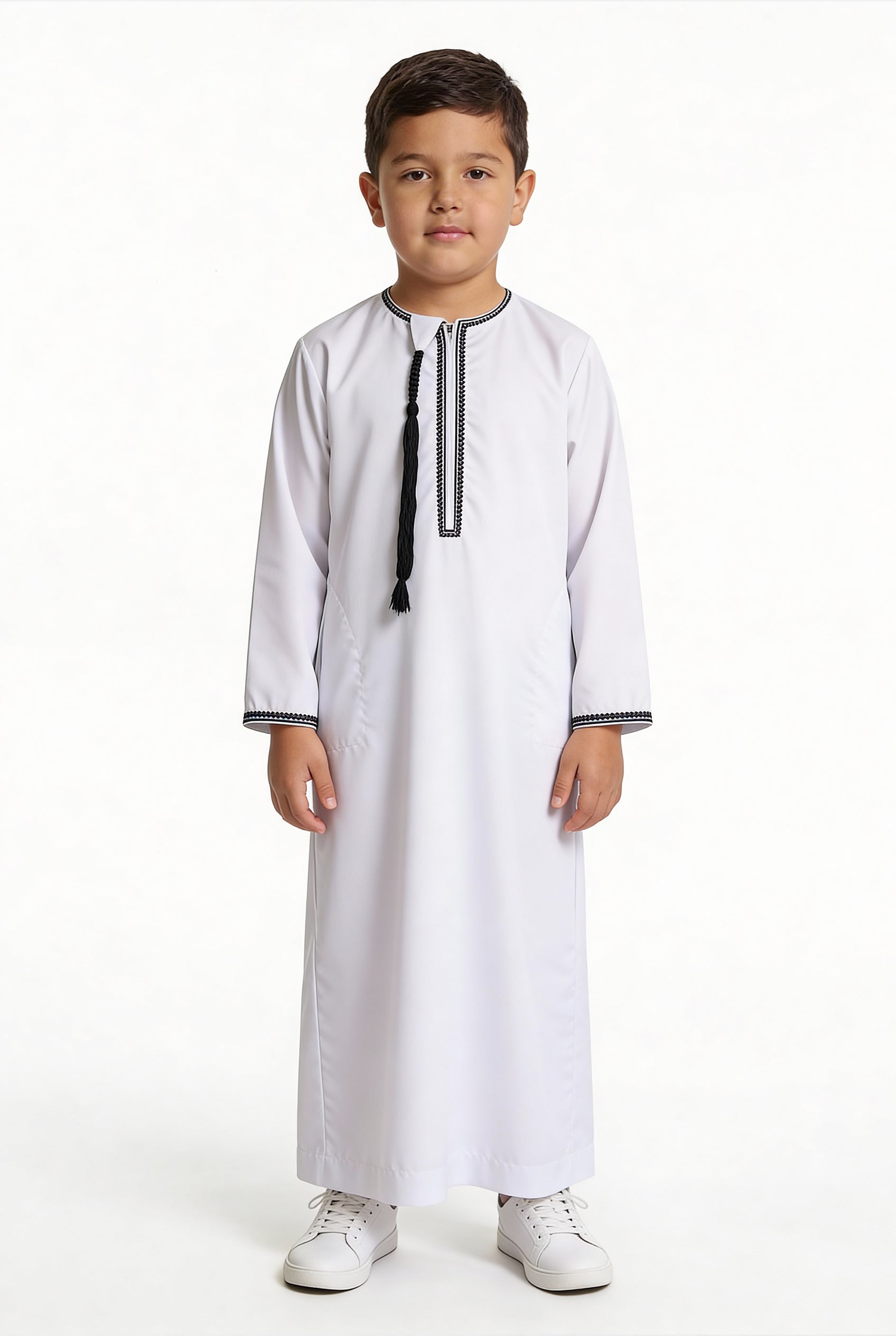 Omani Tasselled Thobe White 102 Col 18