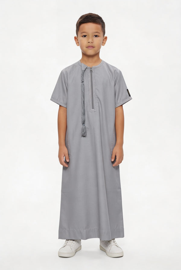 Boys Omani Tasselled Thobe Light Grey 103 Col 4
