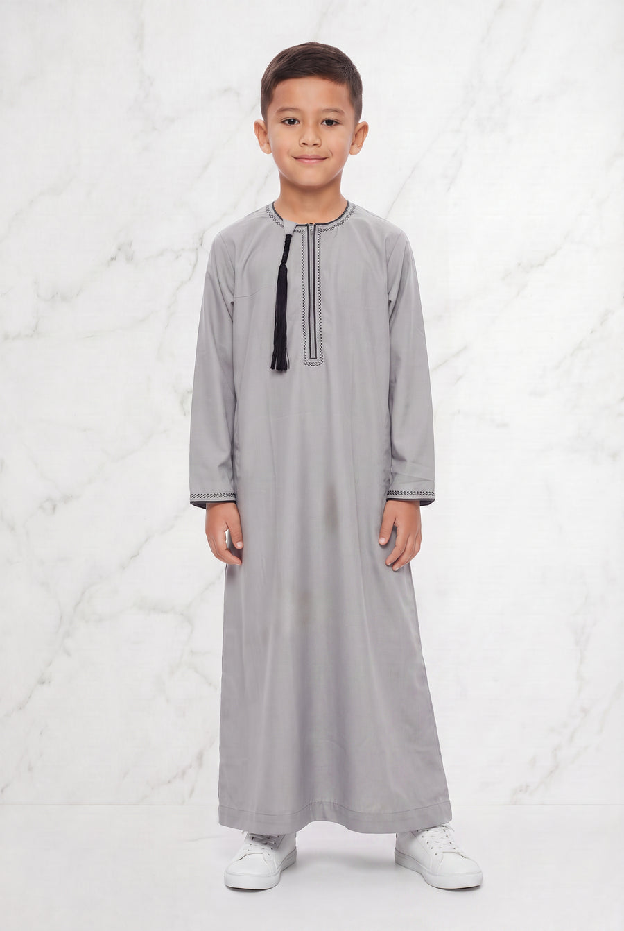Boys Omani Tasselled Thobe Stone Grey 104 Col 01