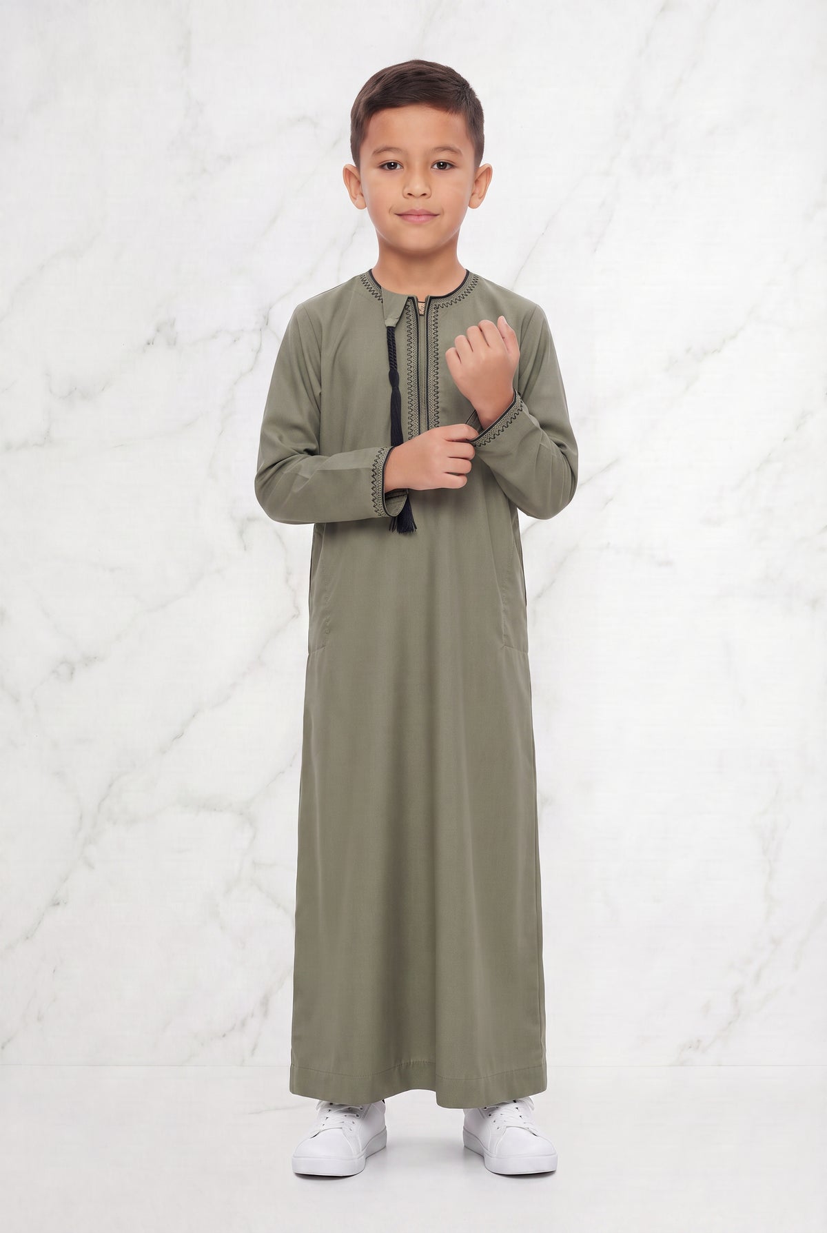 Boys Omani Tasselled Thobe Pebble 104 Col 5