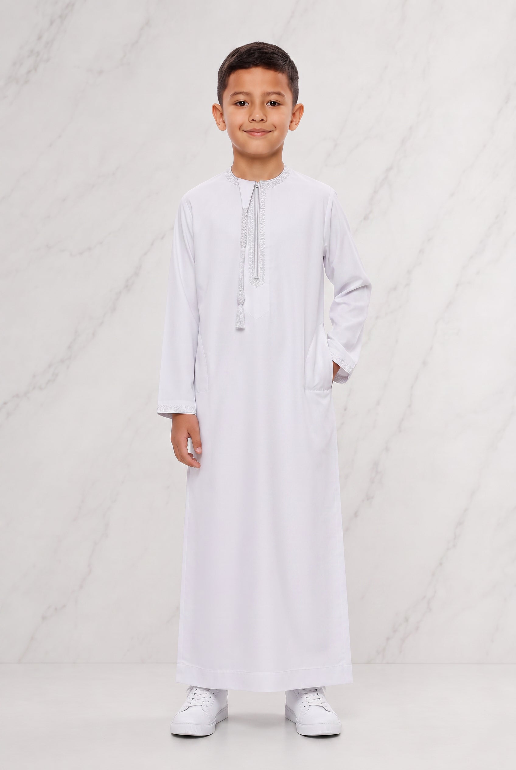 Boys Omani Tasselled Thobe White KSB 105 Col 01