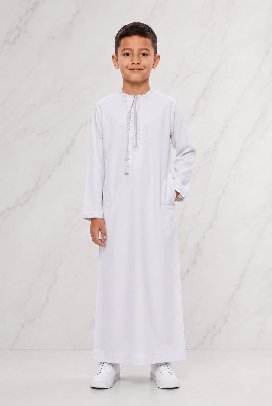 Boys Omani Tasselled Thobe White KSB 105 Col 01