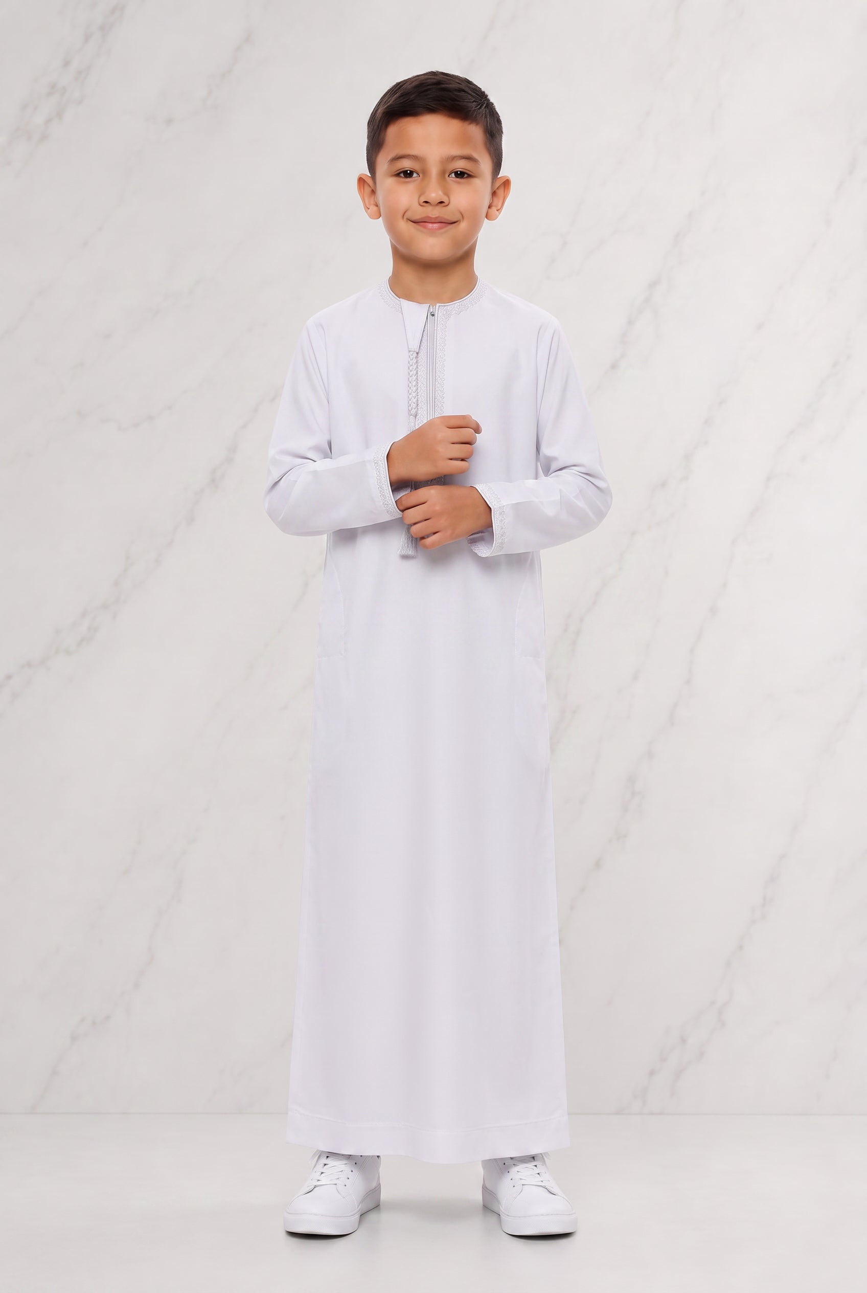 Boys Omani Tasselled Thobe White KSB 105 Col 01