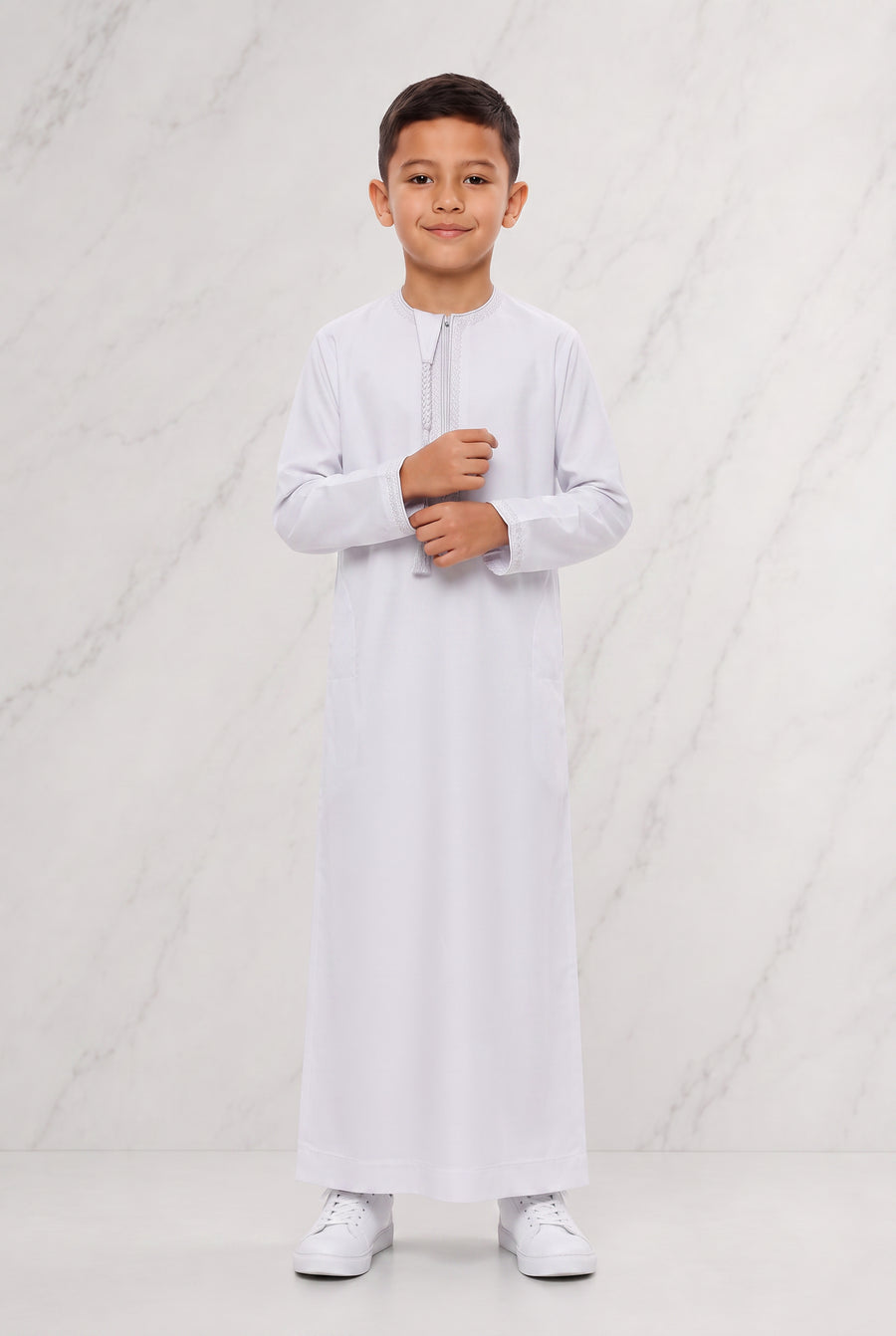 Boys Omani Tasselled Thobe White KSB 105 Col 01