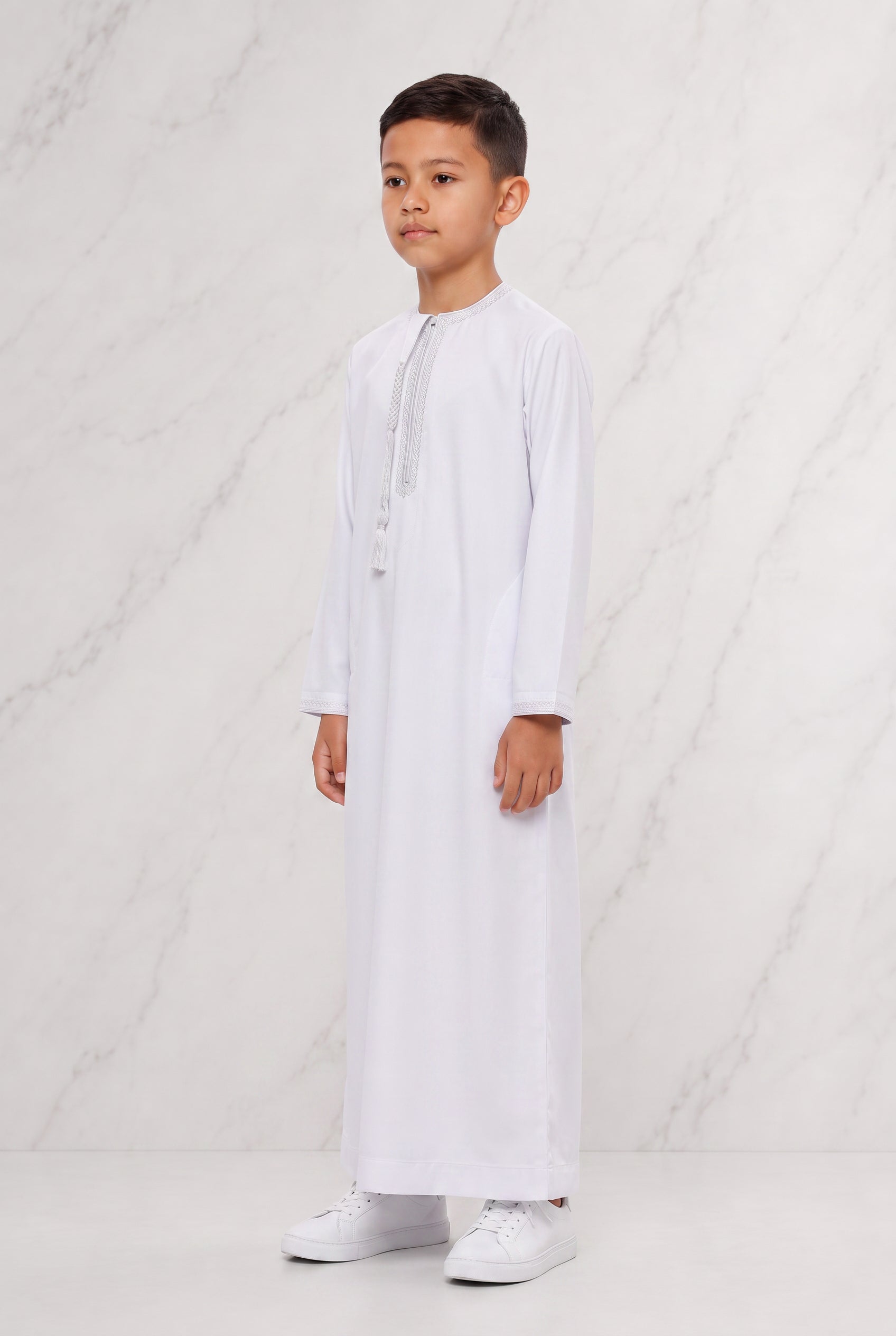 Boys Omani Tasselled Thobe White KSB 105 Col 01