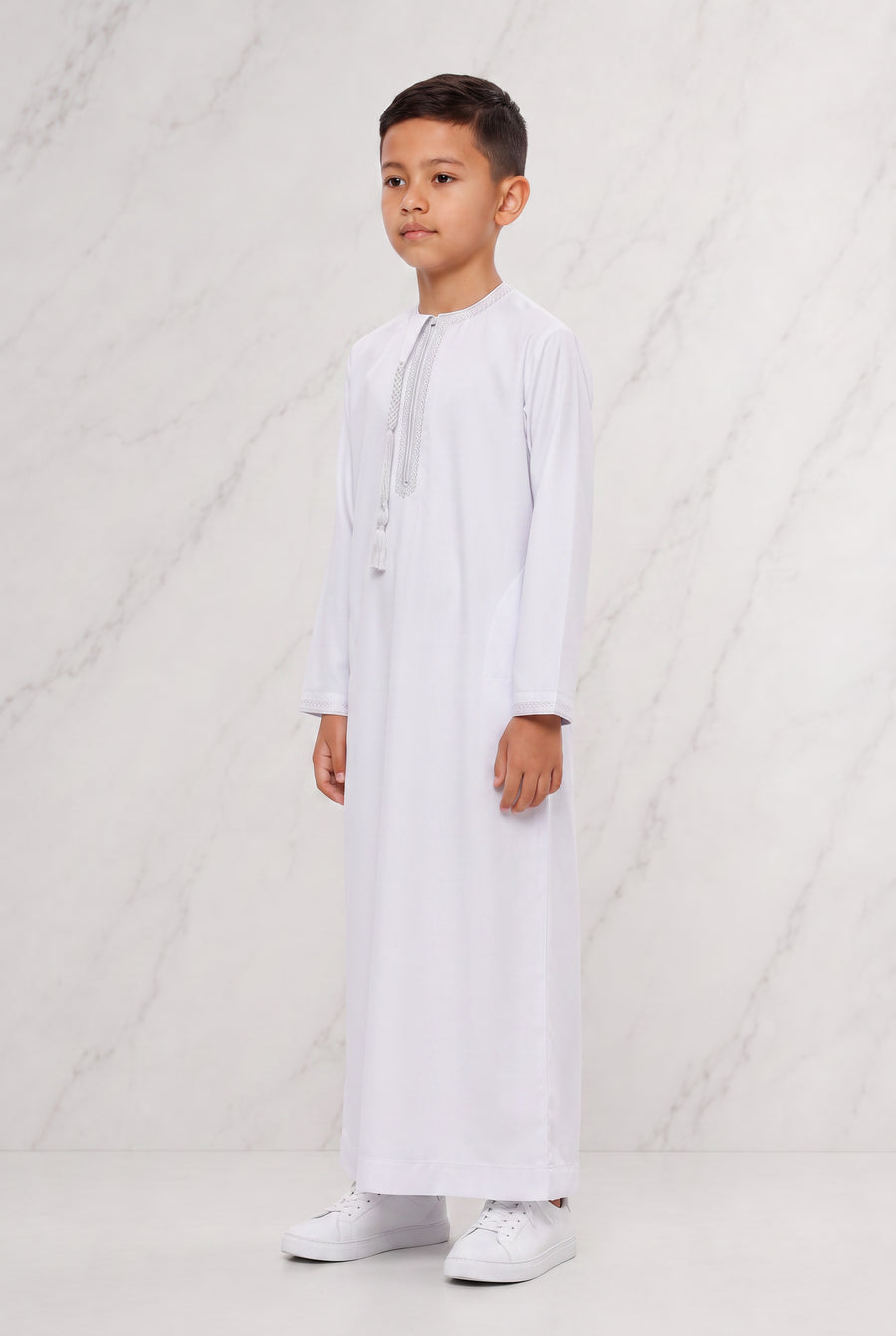 Boys Omani Tasselled Thobe White KSB 105 Col 01