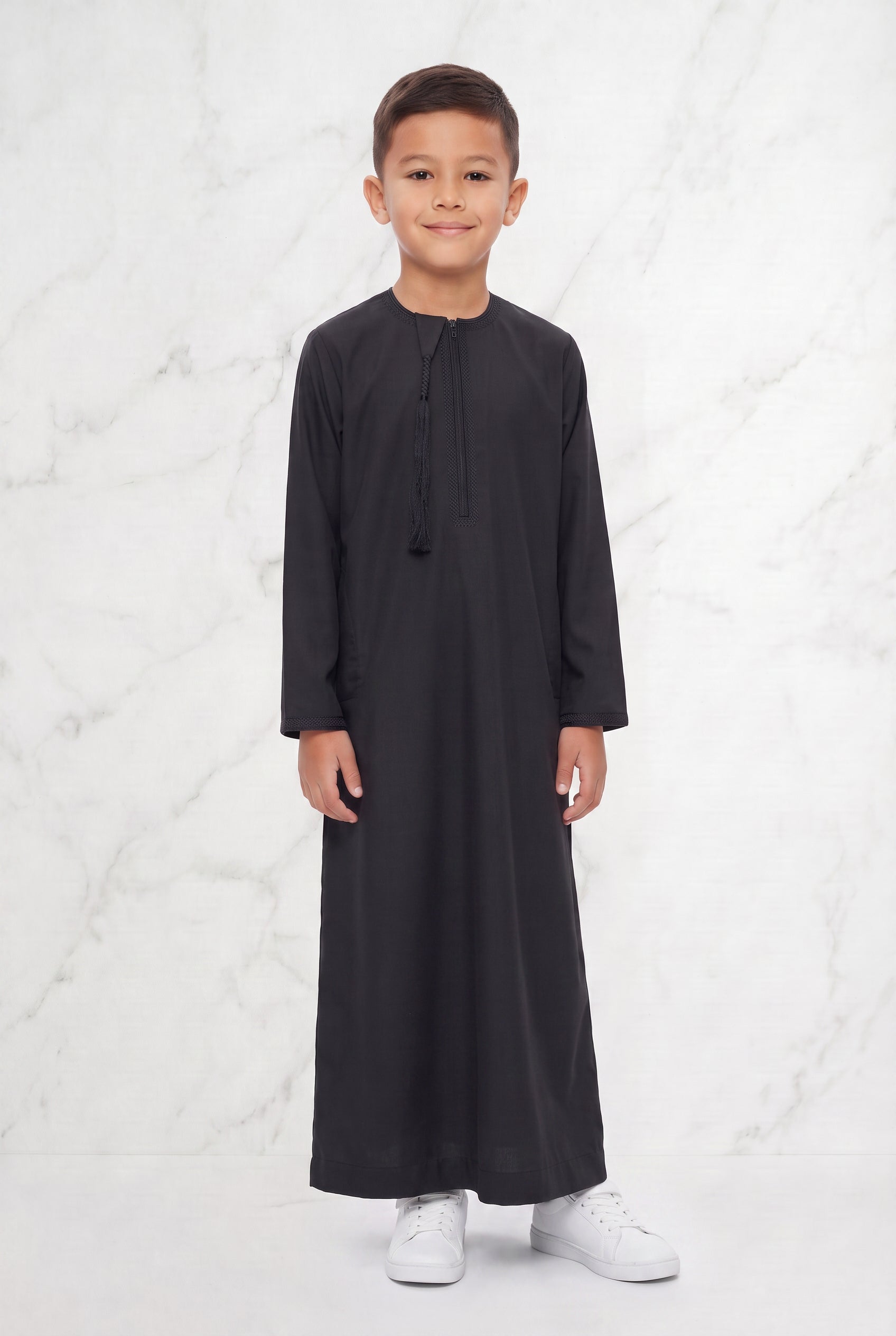 Boys Omani Tasselled Thobe Black 105 Col 10