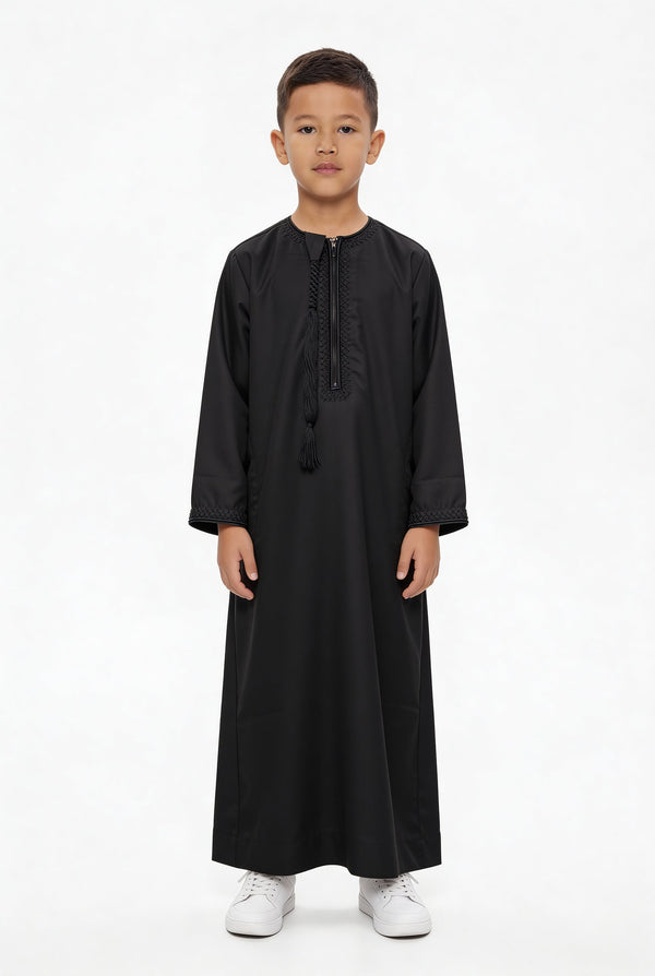 Boys Omani Tasselled Thobe Black 105 Col 10