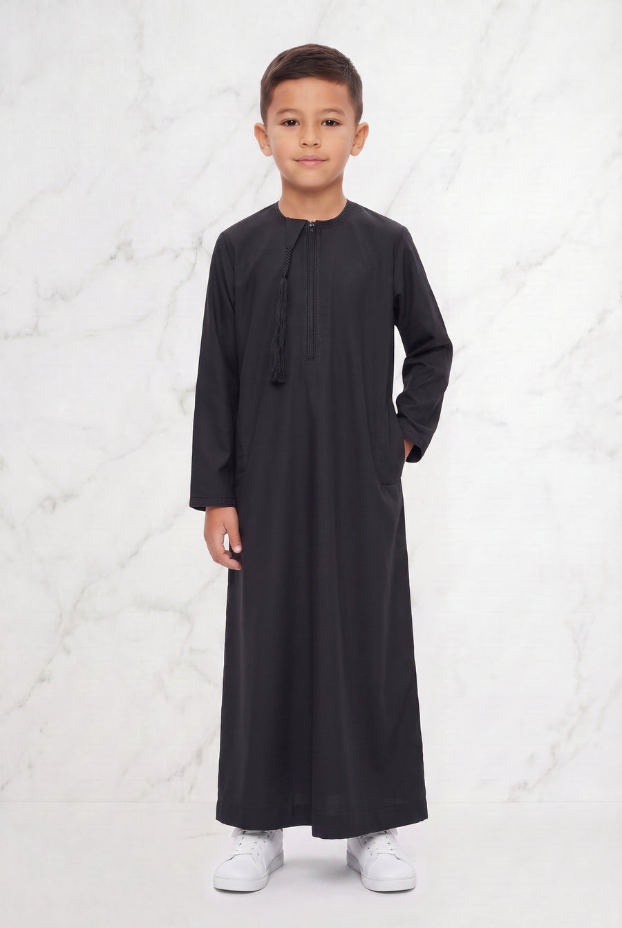 Boys Omani Tasselled Thobe Black 105 Col 10