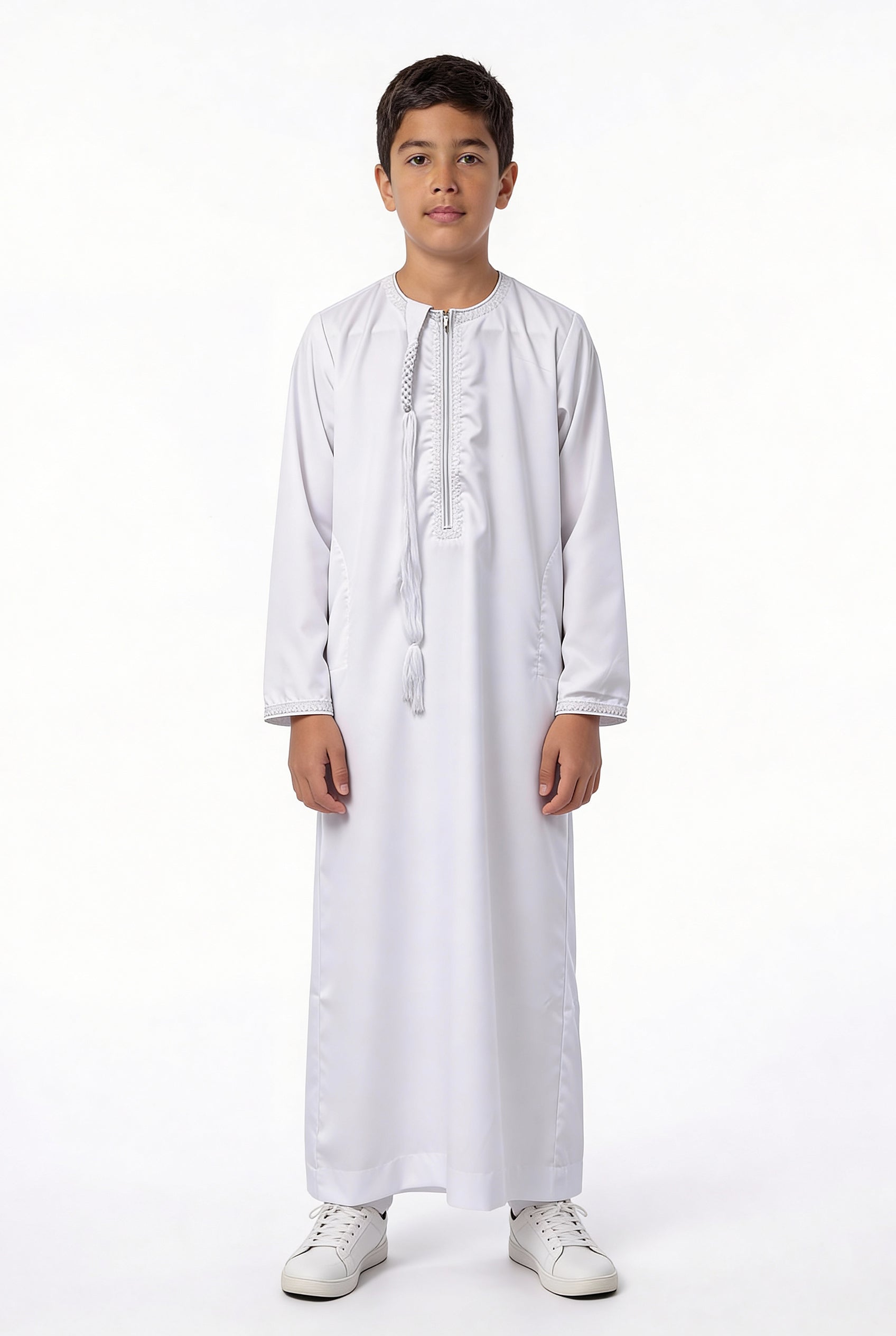 Boys Omani Tasseled Thobe White KSB 105 Col